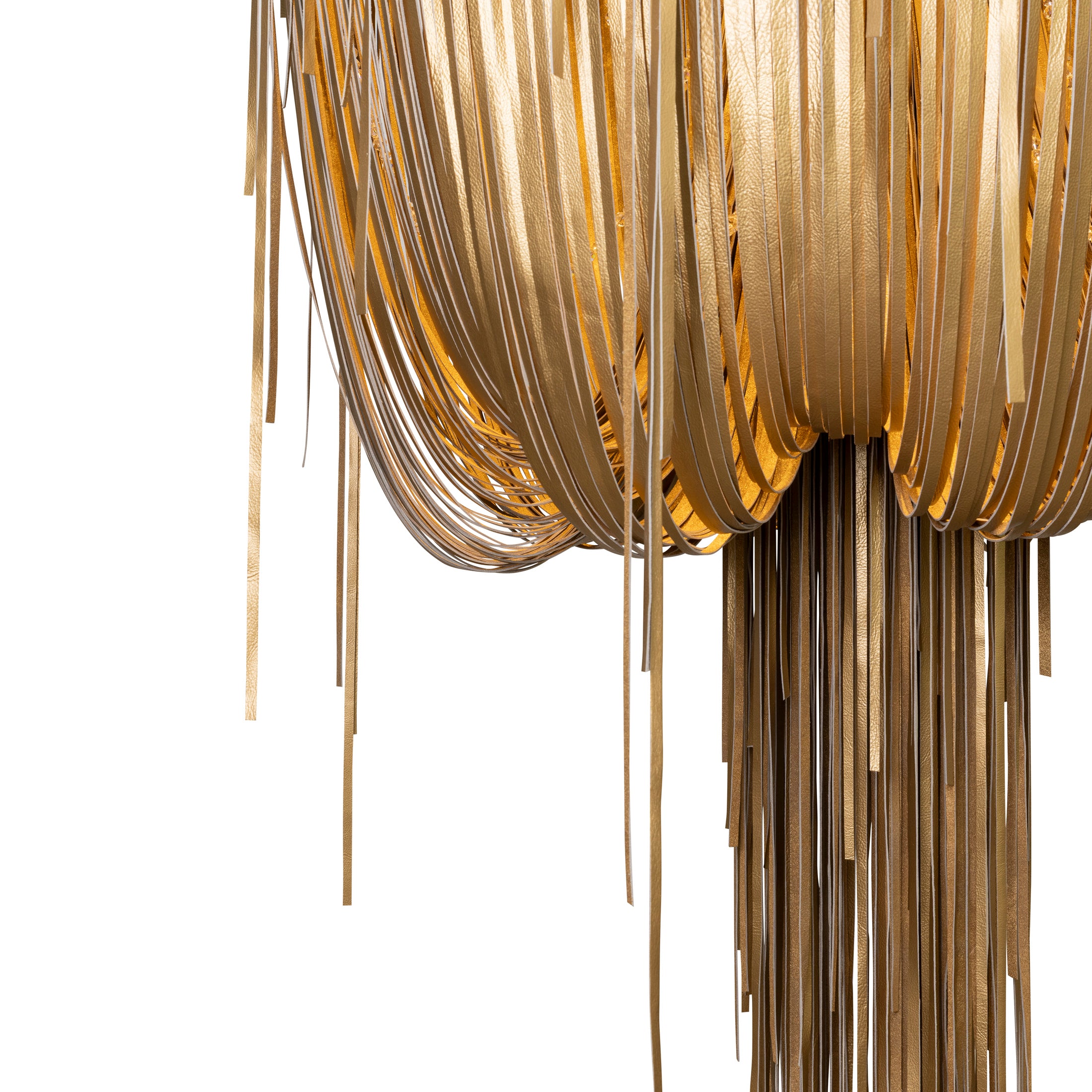 Large Round Urchin Leather Chandelier in Metallic Leather