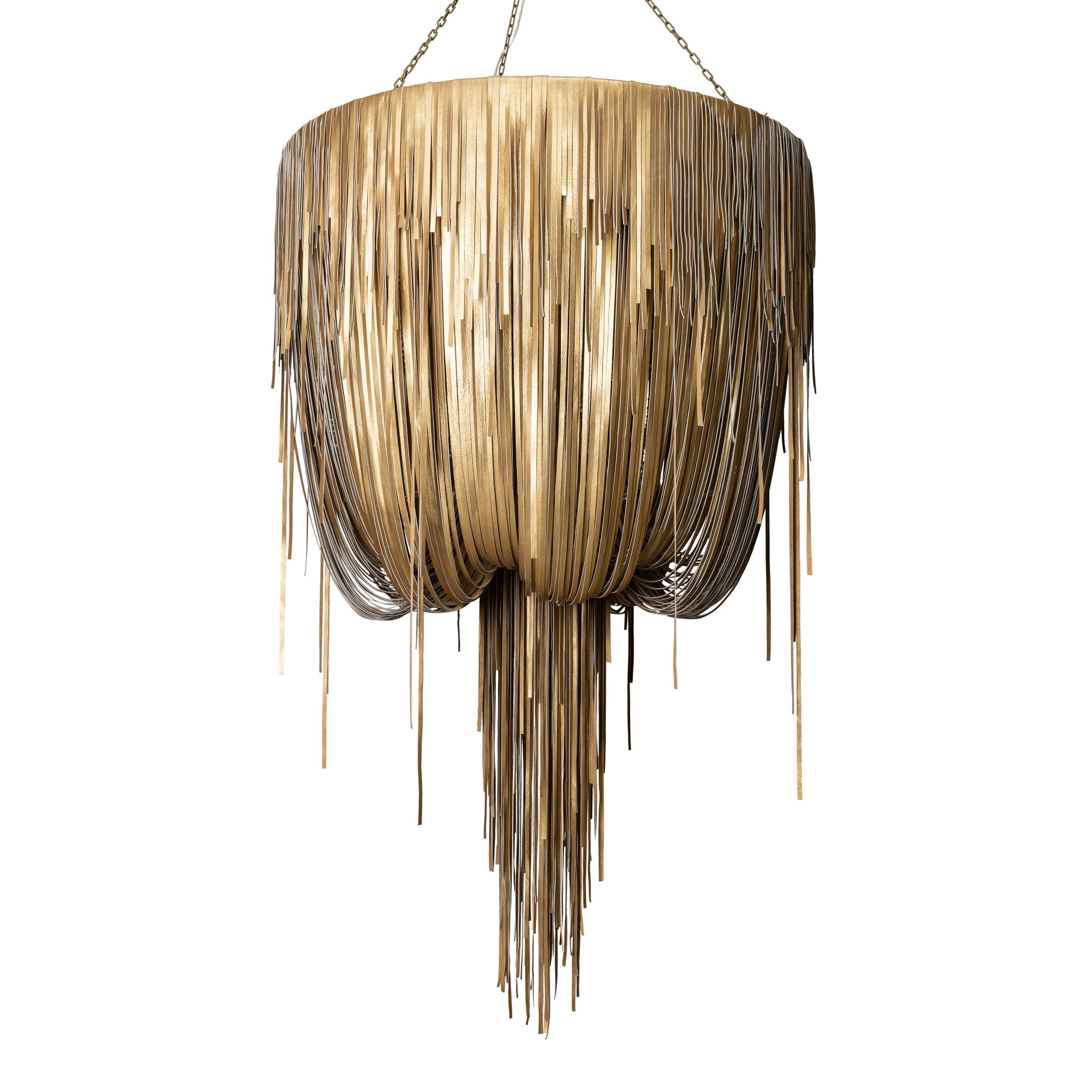 Large Round Urchin Leather Chandelier in Metallic Leather