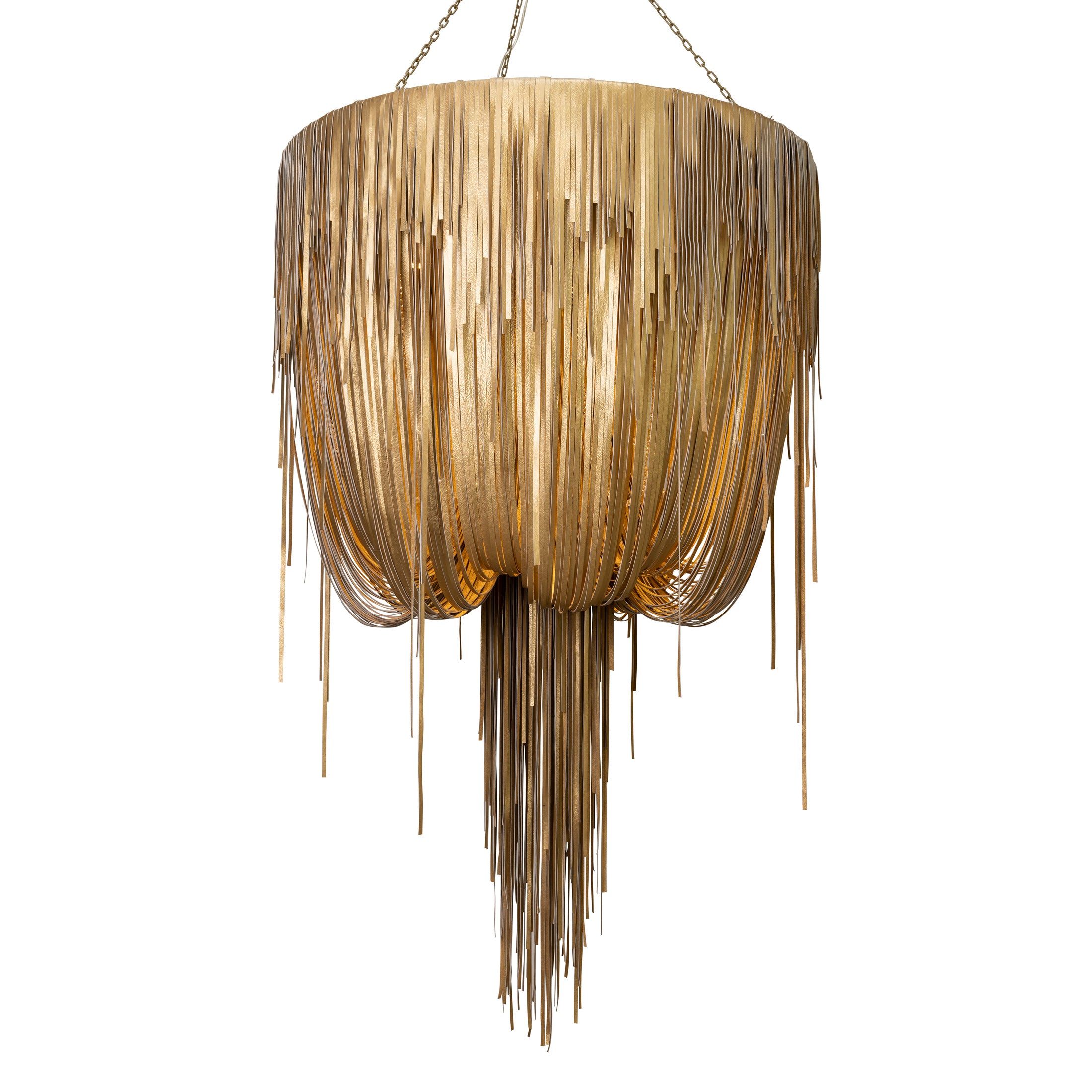 Large Round Urchin Leather Chandelier in Metallic Leather