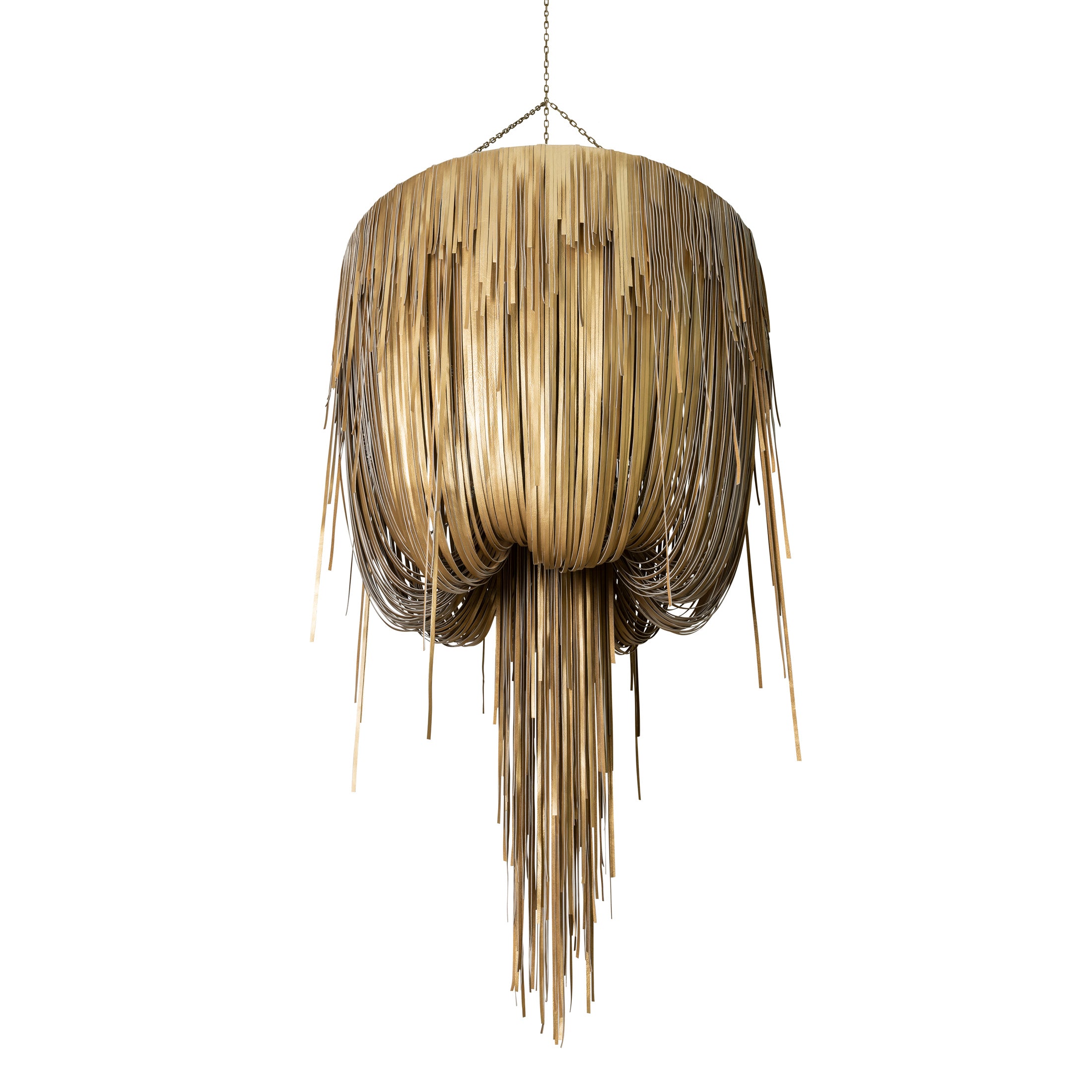 Large Round Urchin Leather Chandelier in Metallic Leather