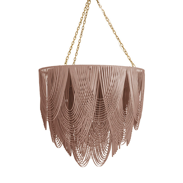 Large Round Whisper Leather Chandelier in Metallic Leather