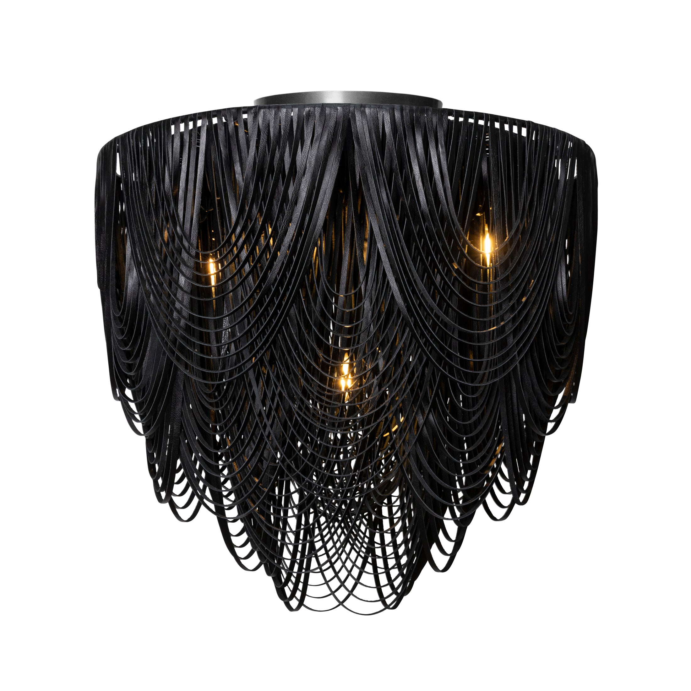 Large Round Whisper Flush Mount Leather Chandelier
