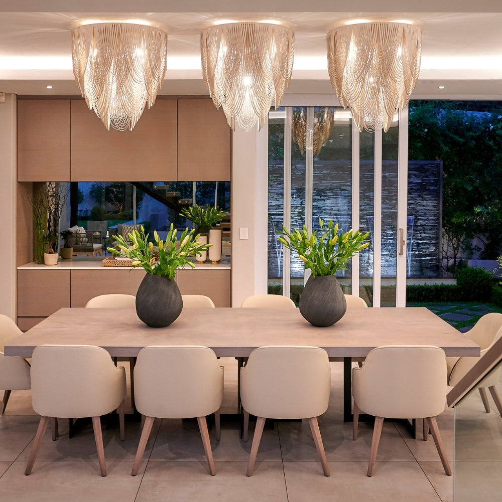 Large Round Whisper Flush Mount Leather Chandelier