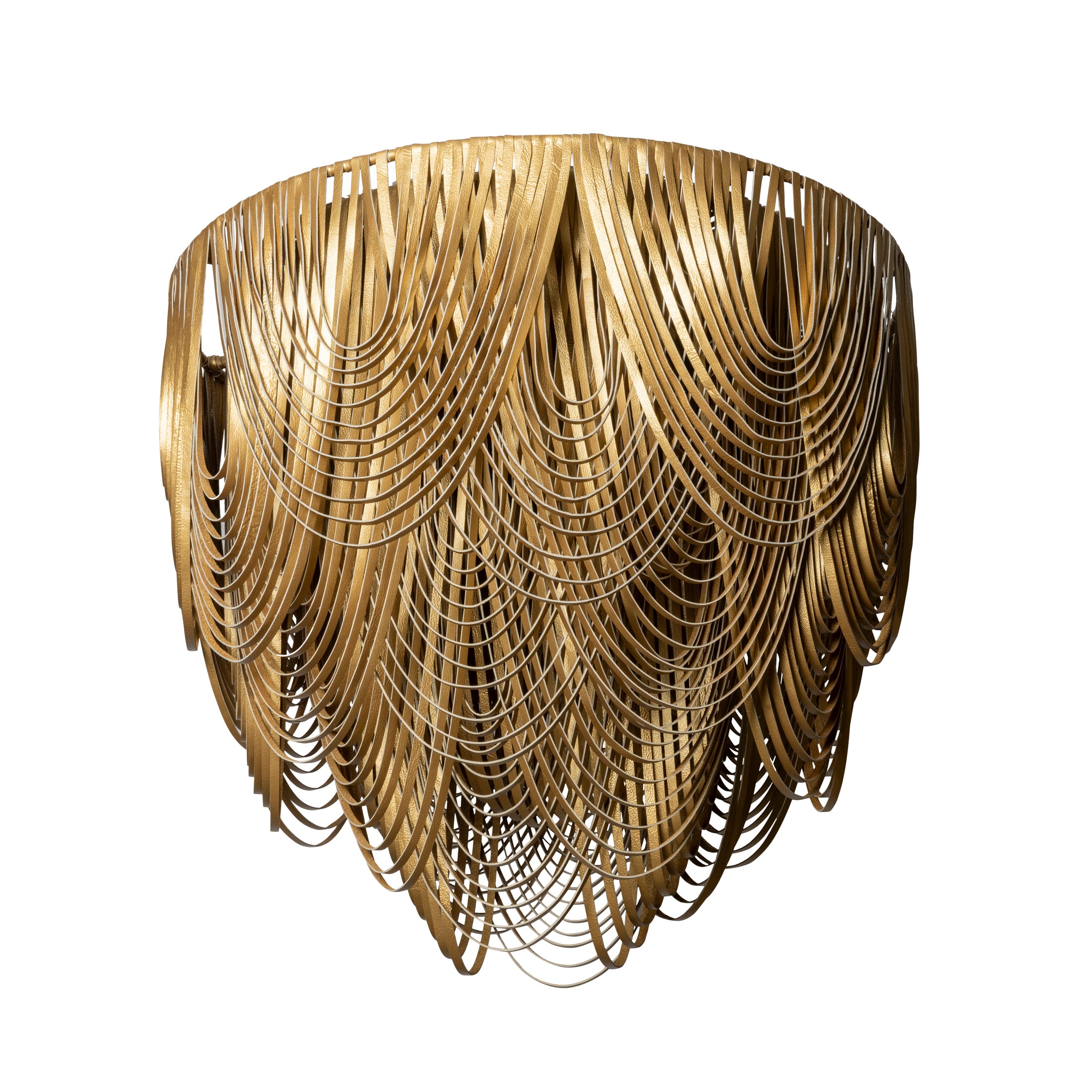 Large Round Whisper Flush Mount Leather Chandelier in Metallic Leather