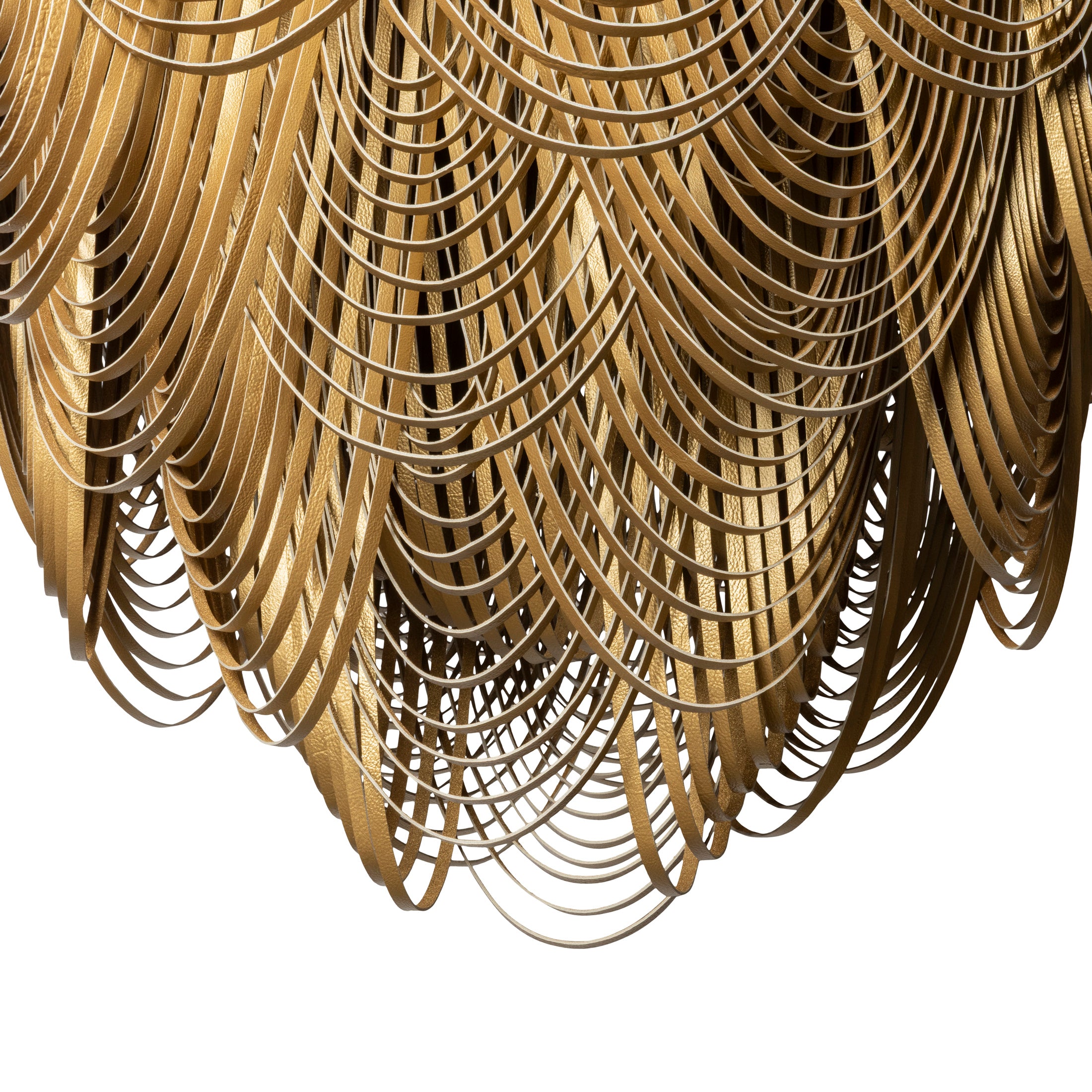 Large Round Whisper Flush Mount Leather Chandelier in Metallic Leather