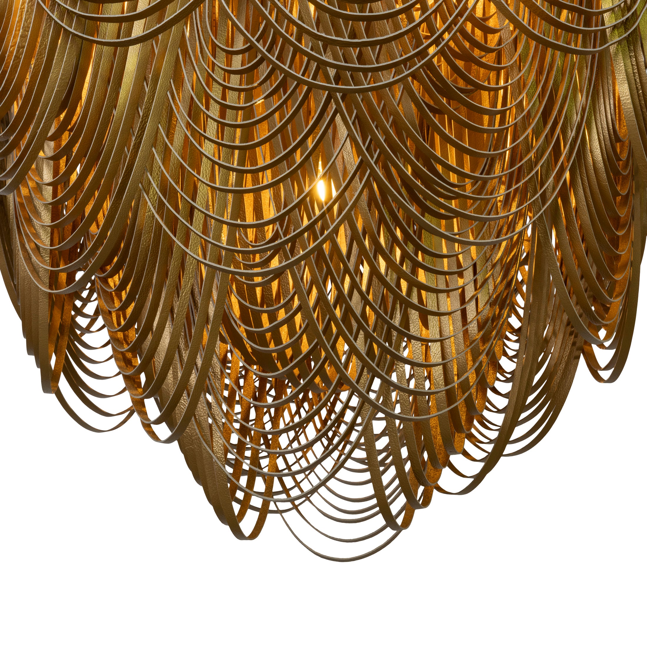 Large Round Whisper Flush Mount Leather Chandelier in Metallic Leather