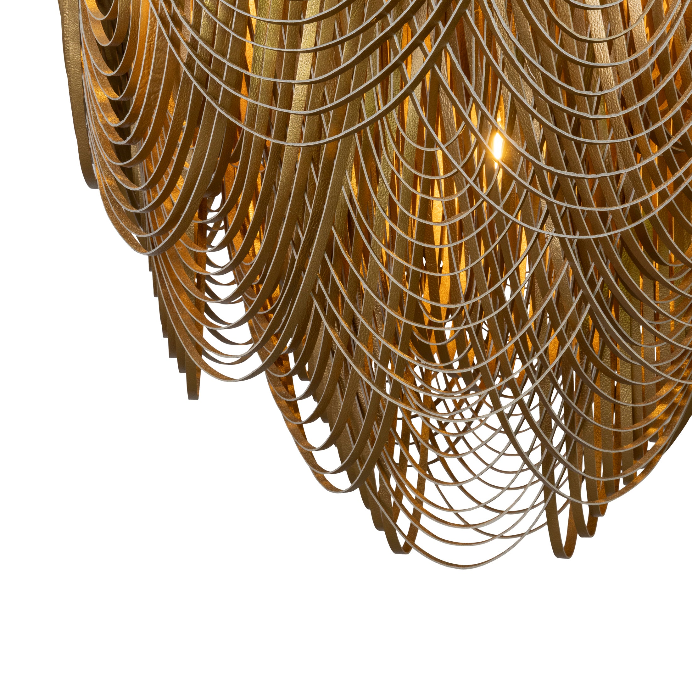 Large Round Whisper Flush Mount Leather Chandelier in Metallic Leather