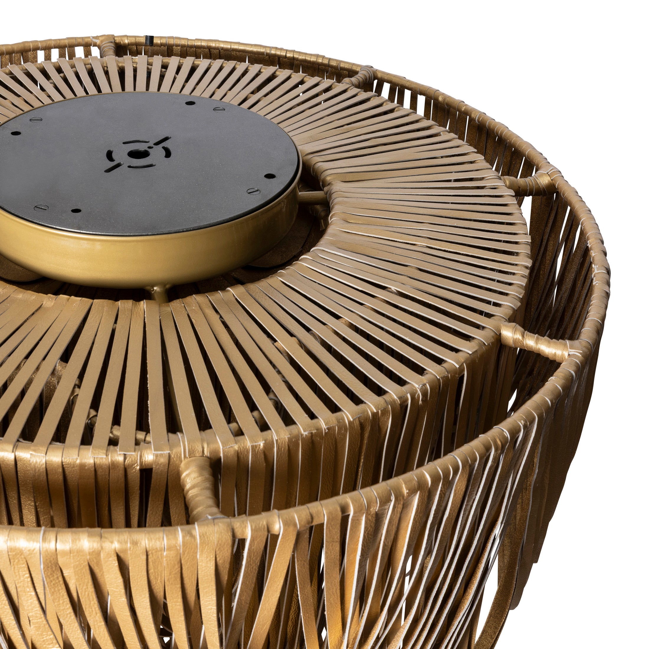 Large Round Whisper Flush Mount Leather Chandelier in Metallic Leather