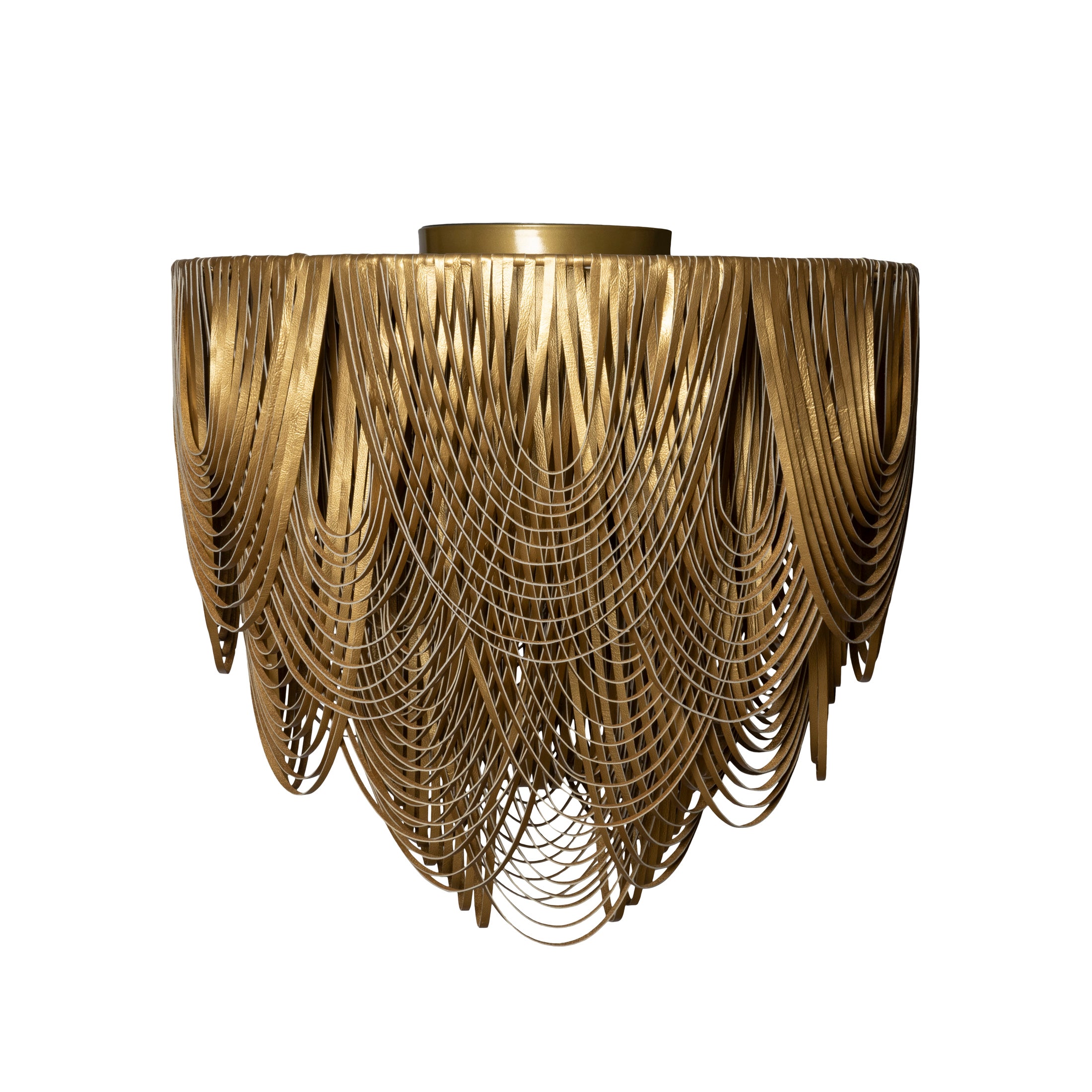 Large Round Whisper Flush Mount Leather Chandelier in Metallic Leather