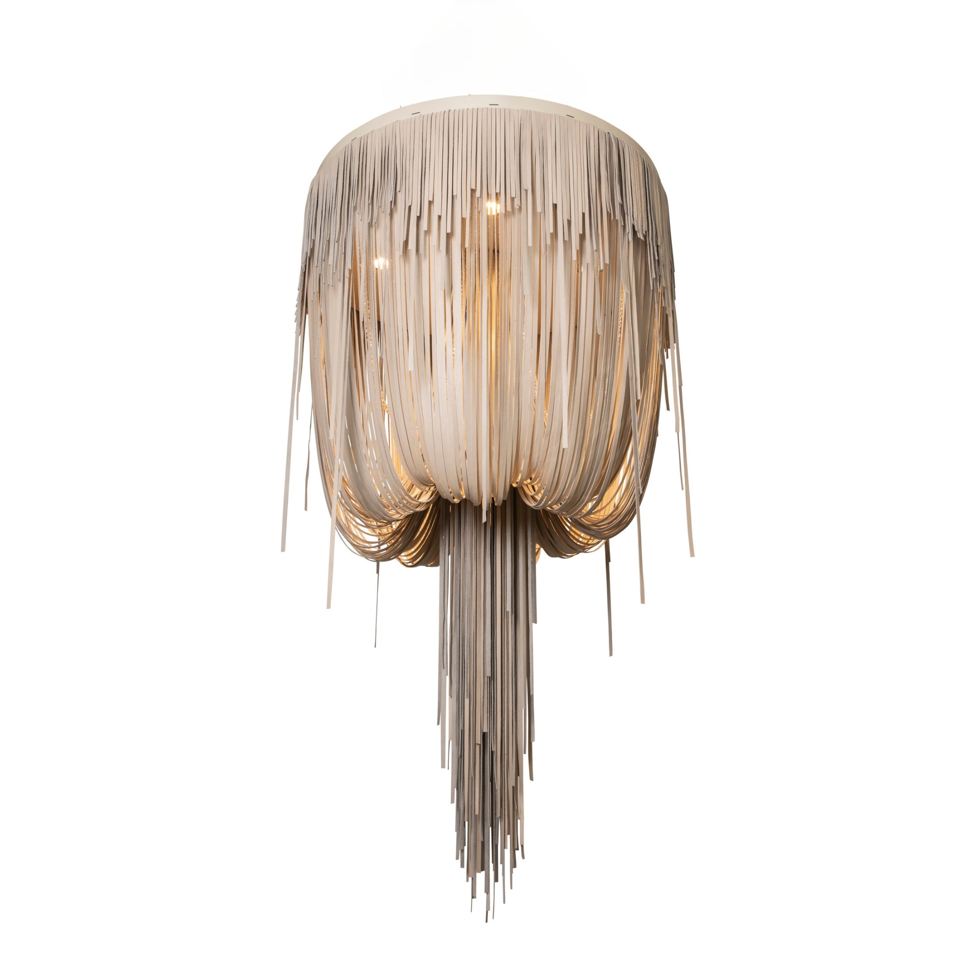 Medium Round Urchin Flush Mount Leather Chandelier in Cream-Stone Leather