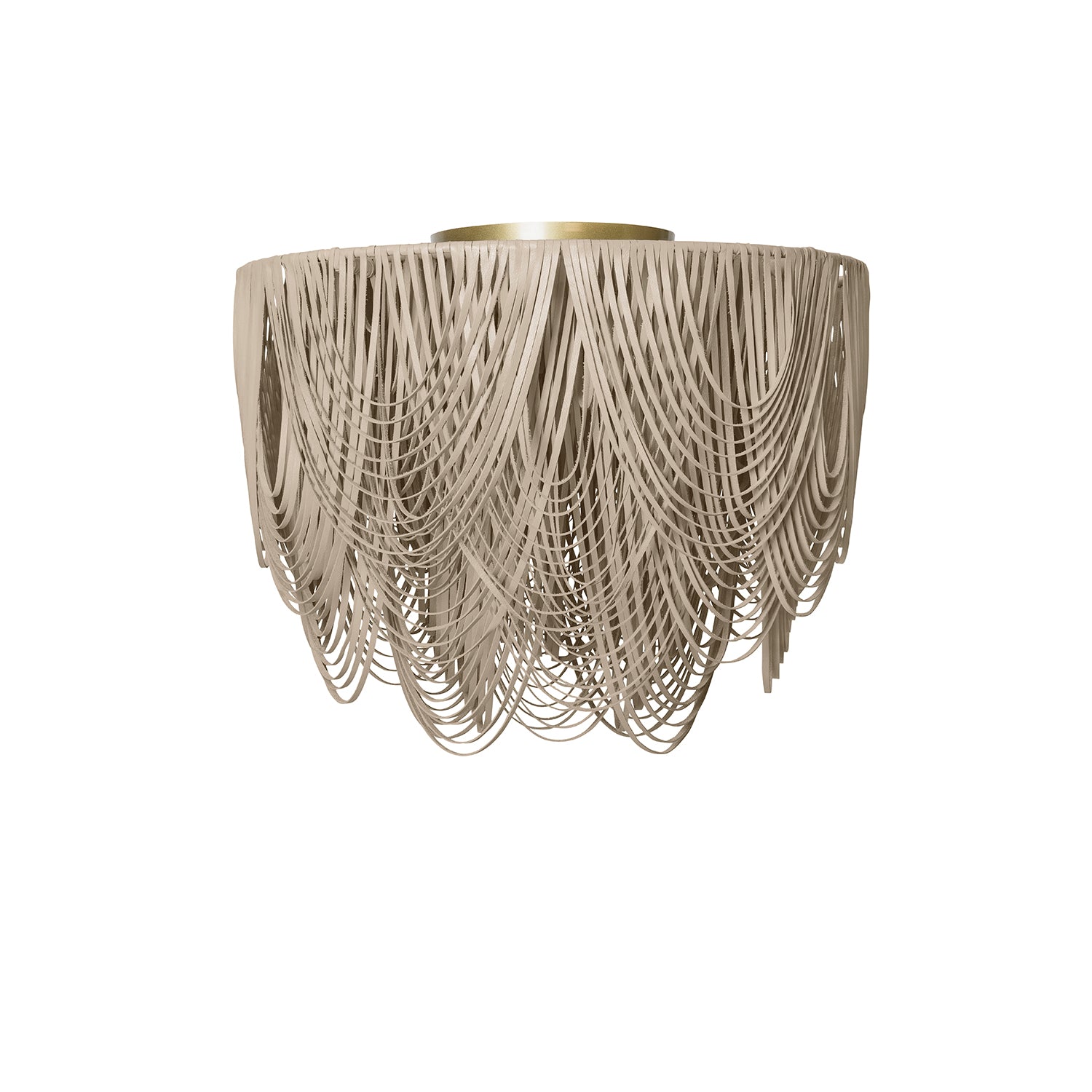 Medium Round Whisper Flush Mount Leather Chandelier in Cream-Stone Leather