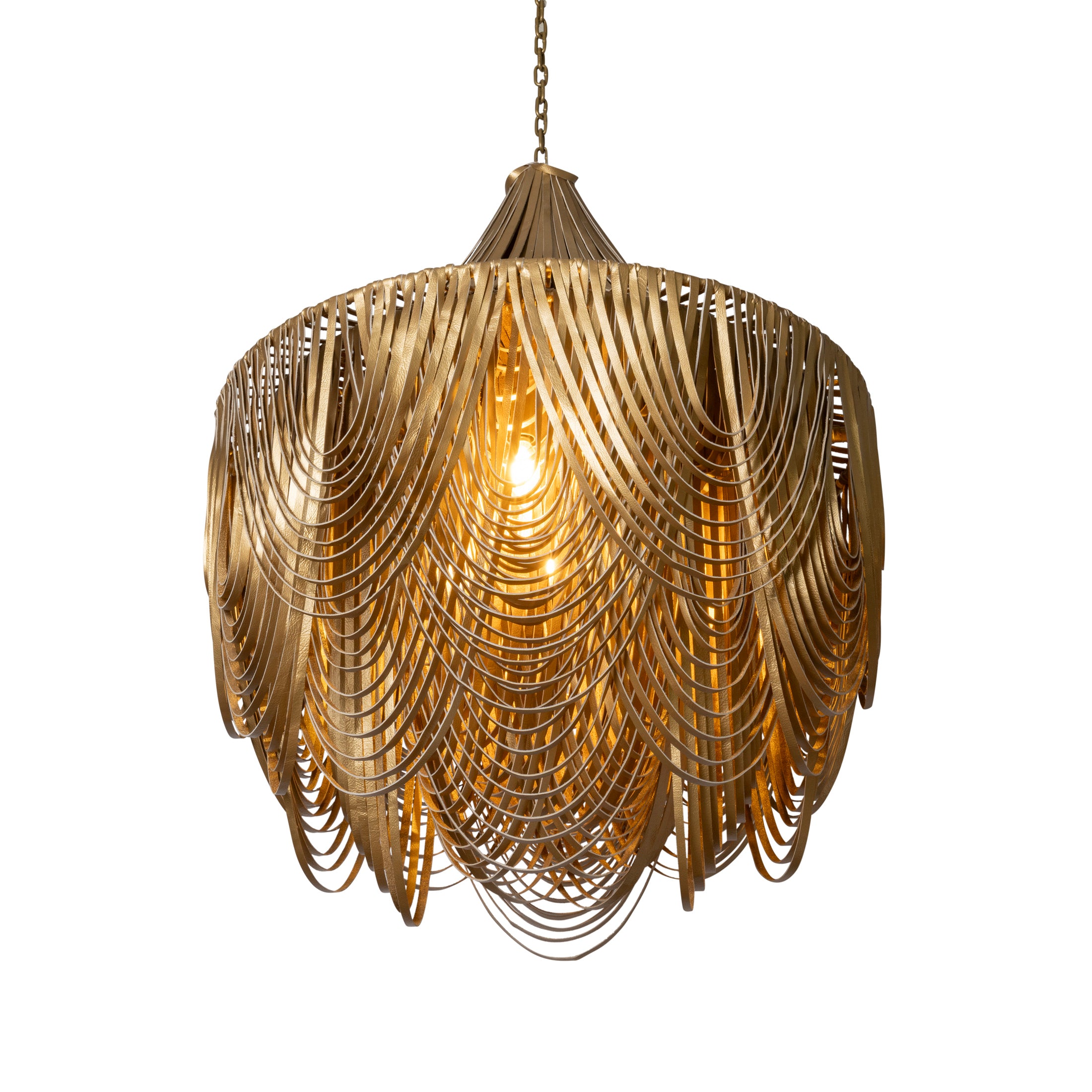 Medium Round Whisper with Crown Leather Chandelier in Metallic Leather