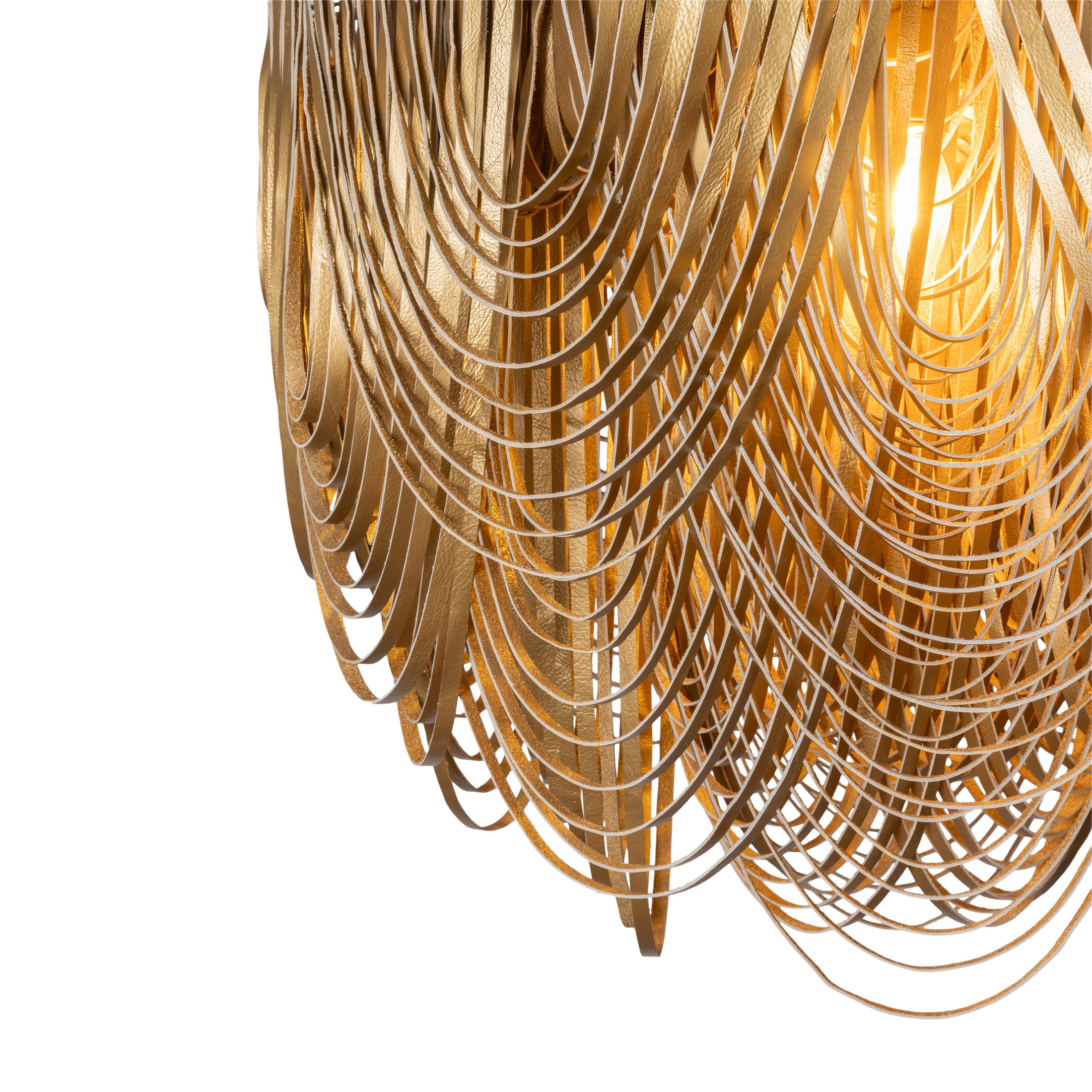 Medium Round Whisper with Crown Leather Chandelier in Metallic Leather