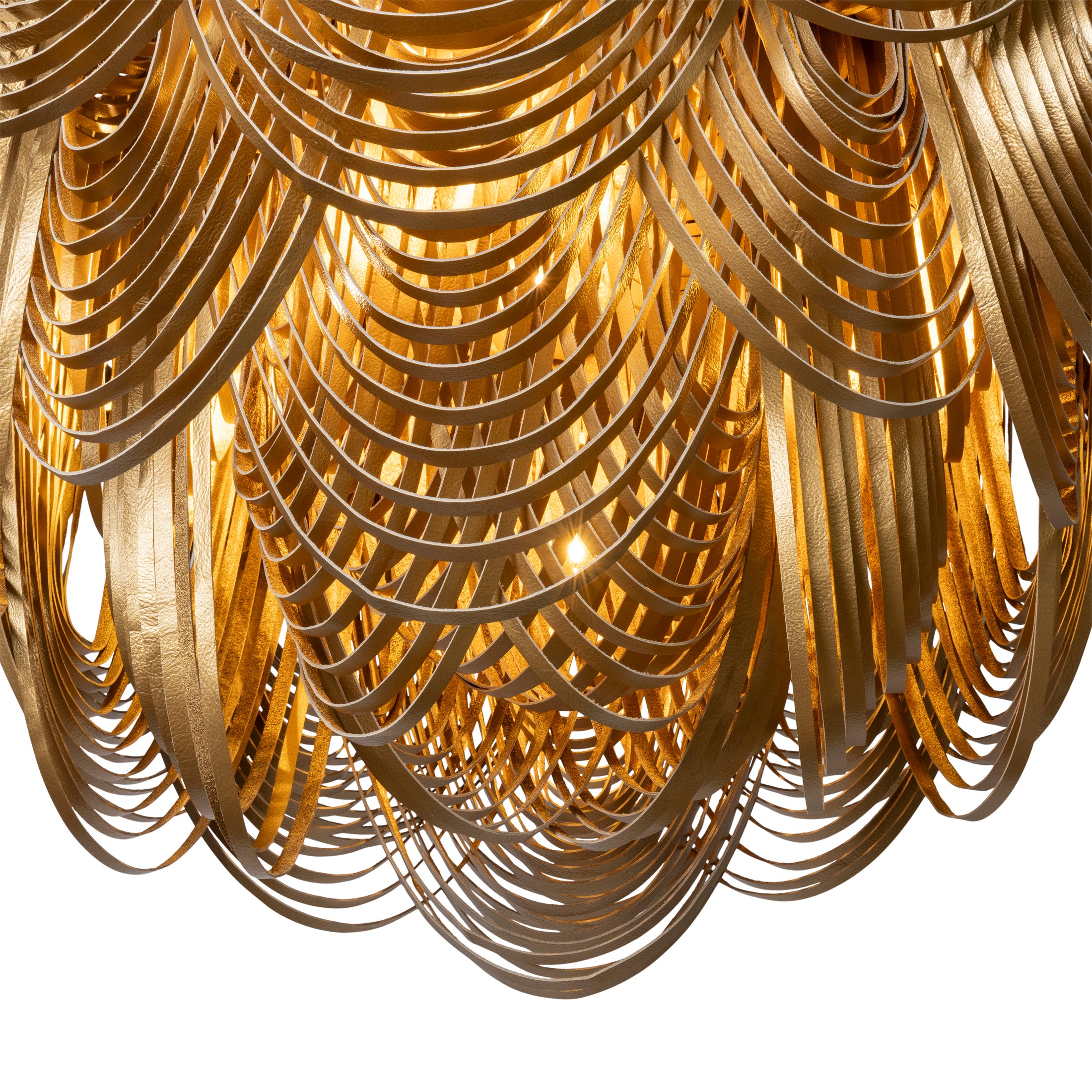 Medium Round Whisper with Crown Leather Chandelier in Metallic Leather