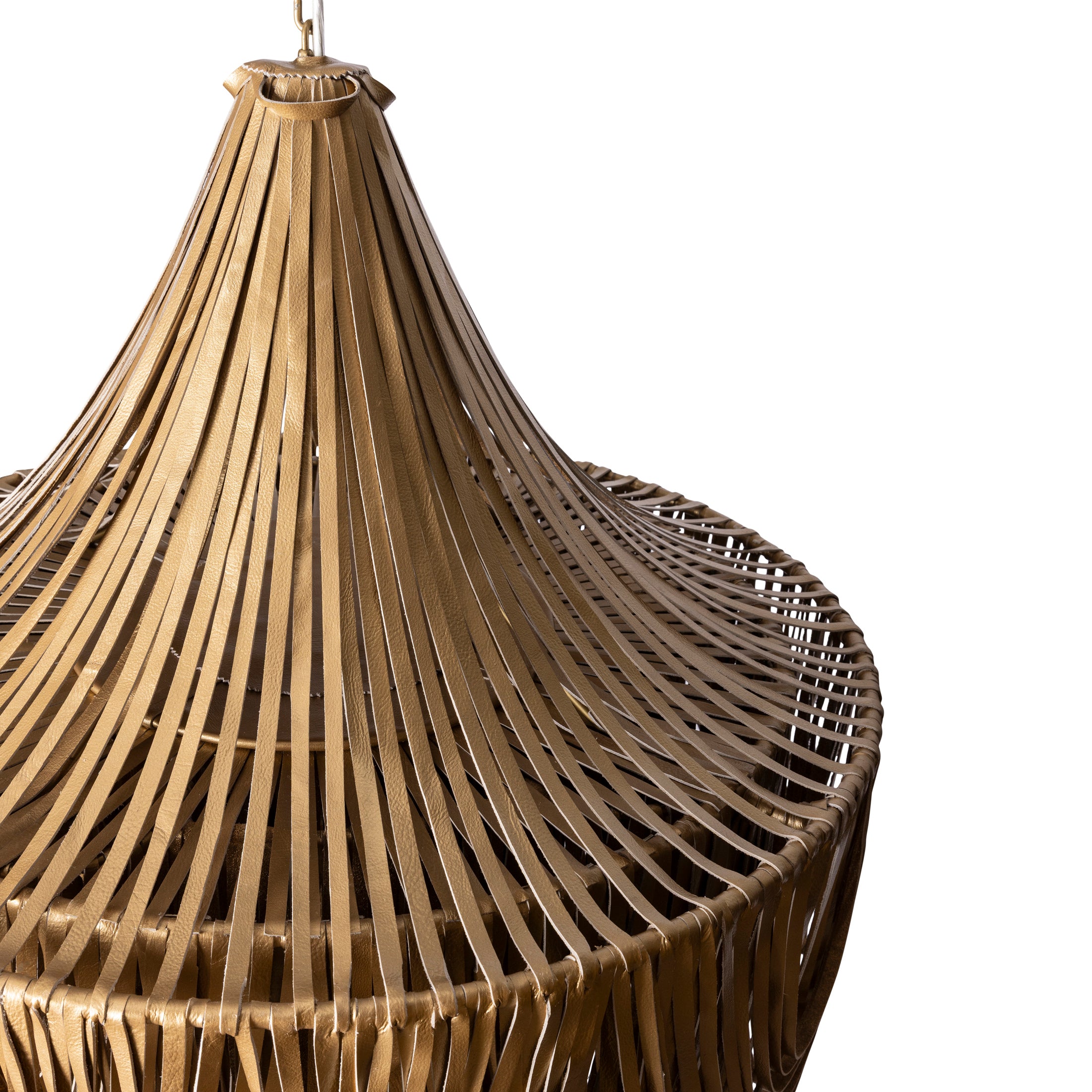 Medium Round Whisper with Crown Leather Chandelier in Metallic Leather