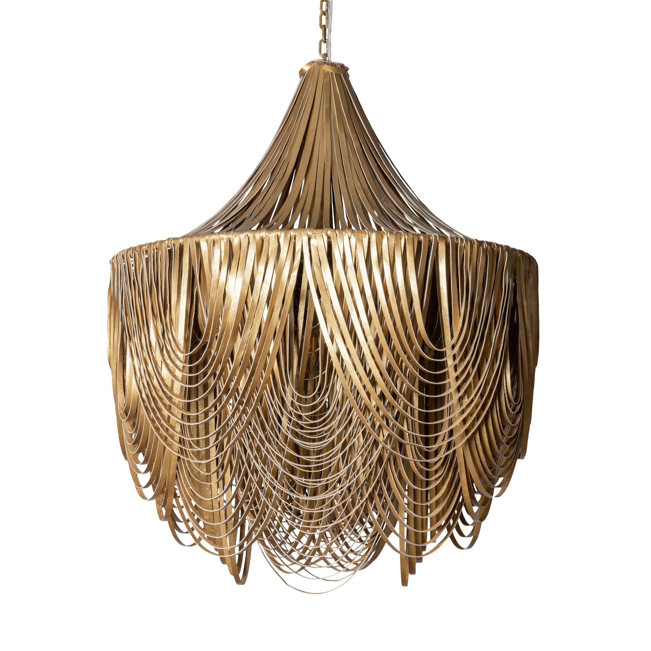 Medium Round Whisper with Crown Leather Chandelier in Metallic Leather