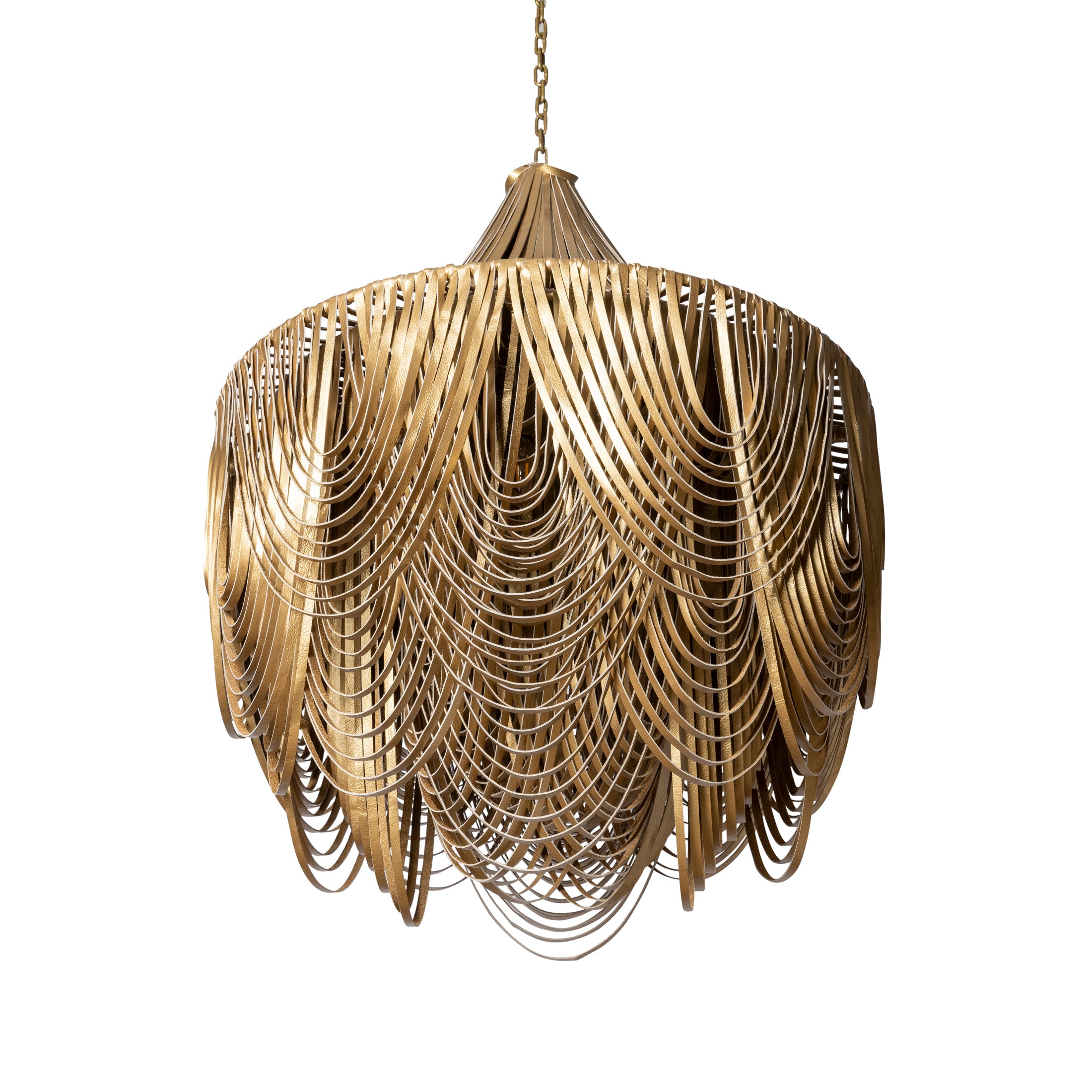Medium Round Whisper with Crown Leather Chandelier in Metallic Leather
