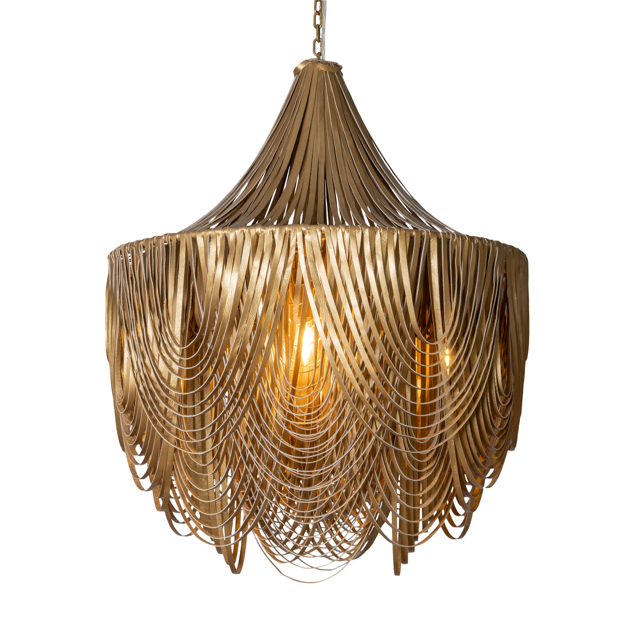 Medium Round Whisper with Crown Leather Chandelier in Metallic Leather