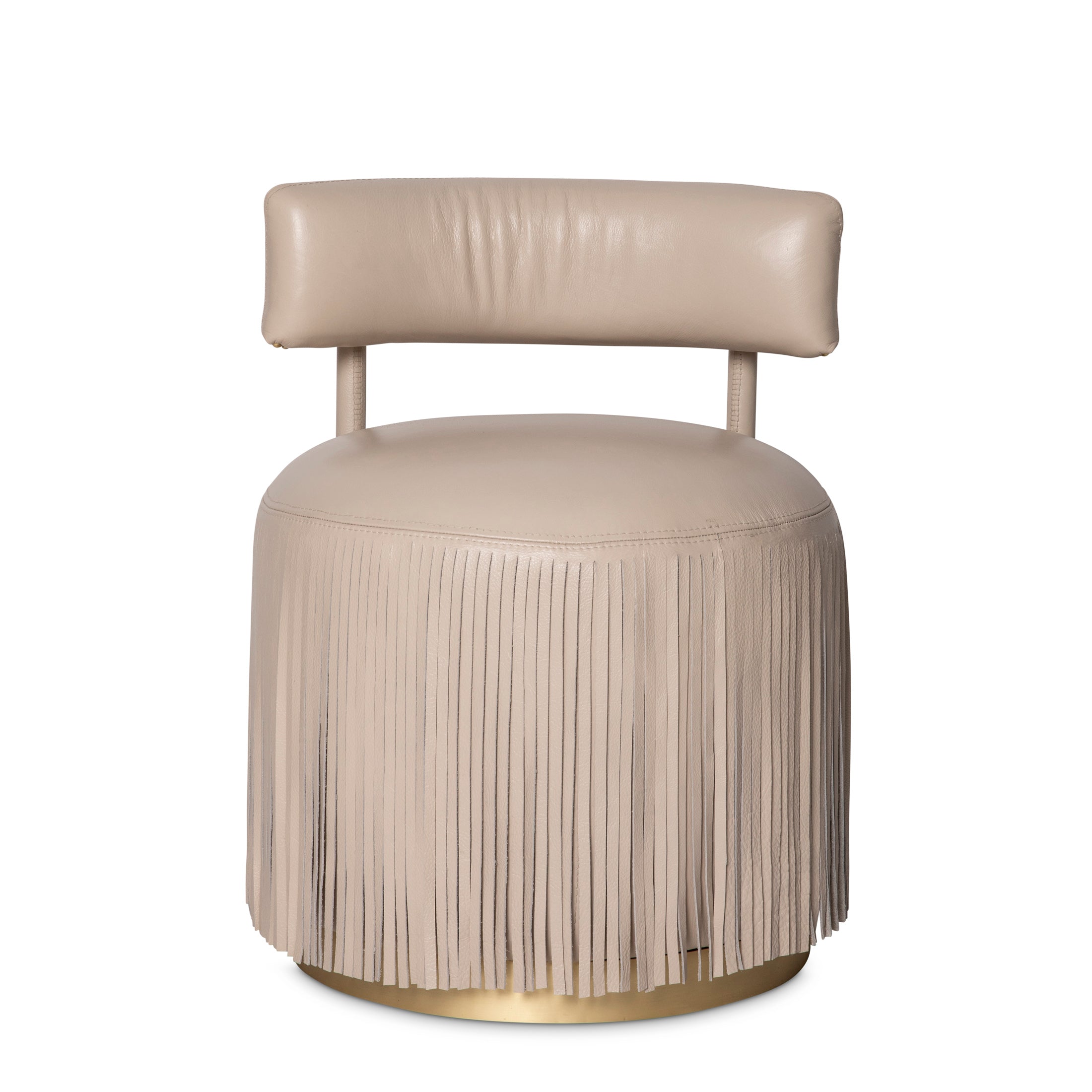 Nerissa Leather Fringe Chair in Cream-Stone Leather
