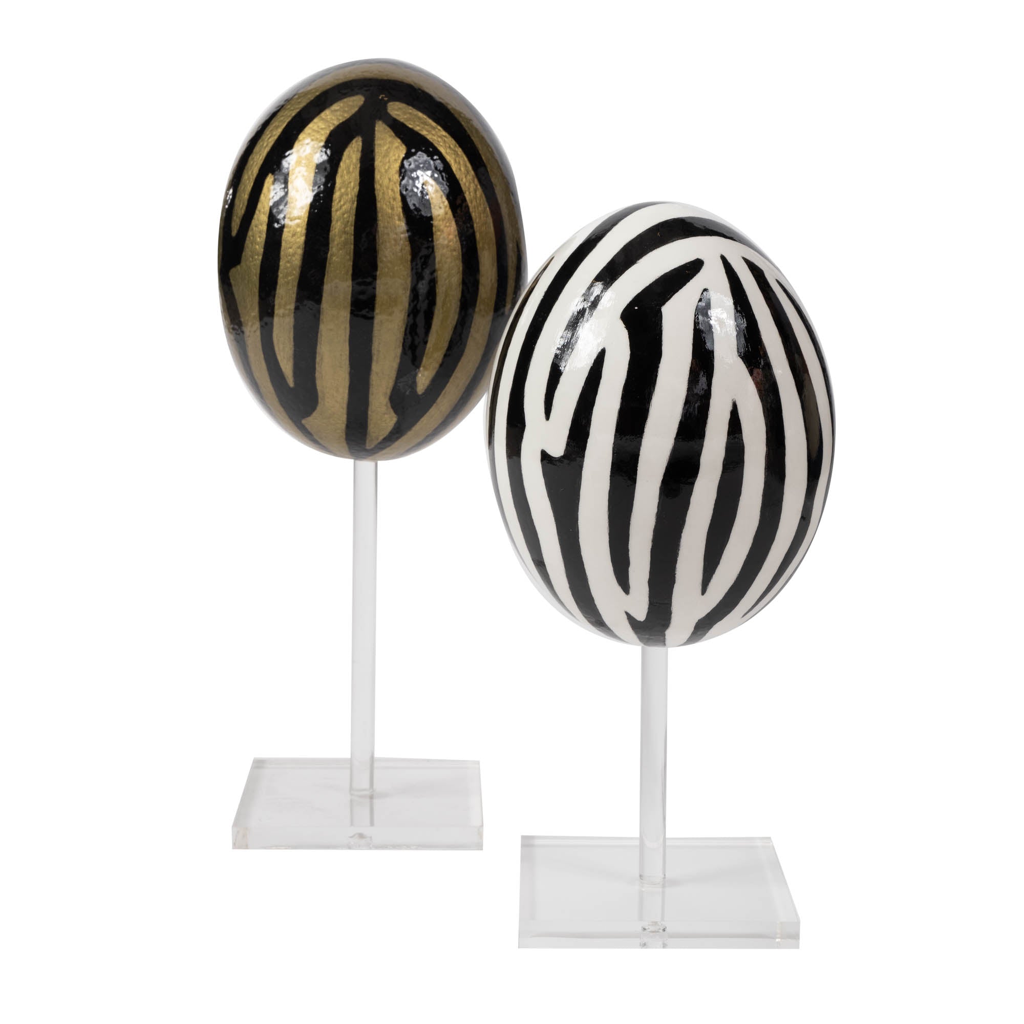 Painted Ostrich Egg - Black & Gold Zebra Stripe