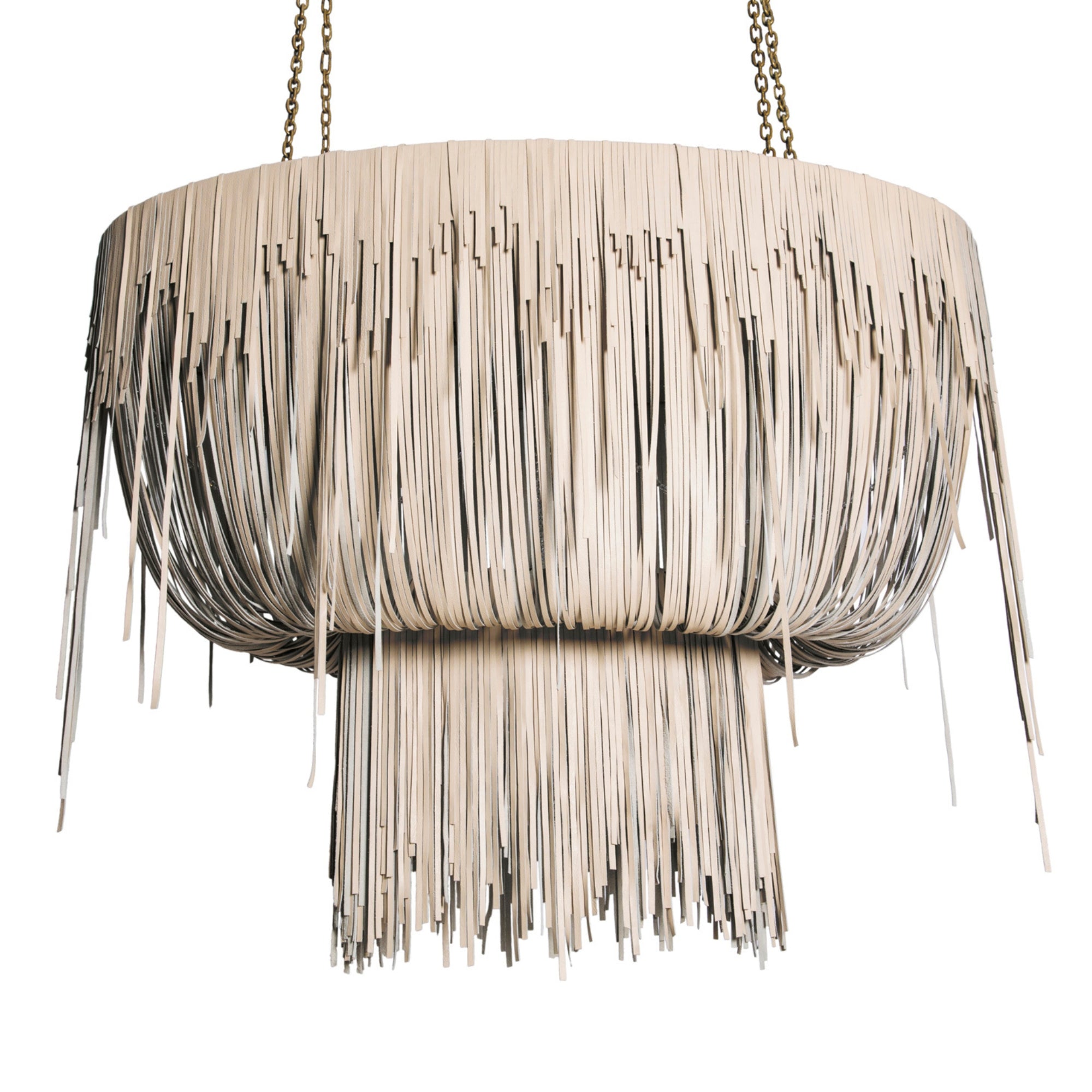 Medium Oval Urchin Leather Chandelier in Cream-Stone Leather
