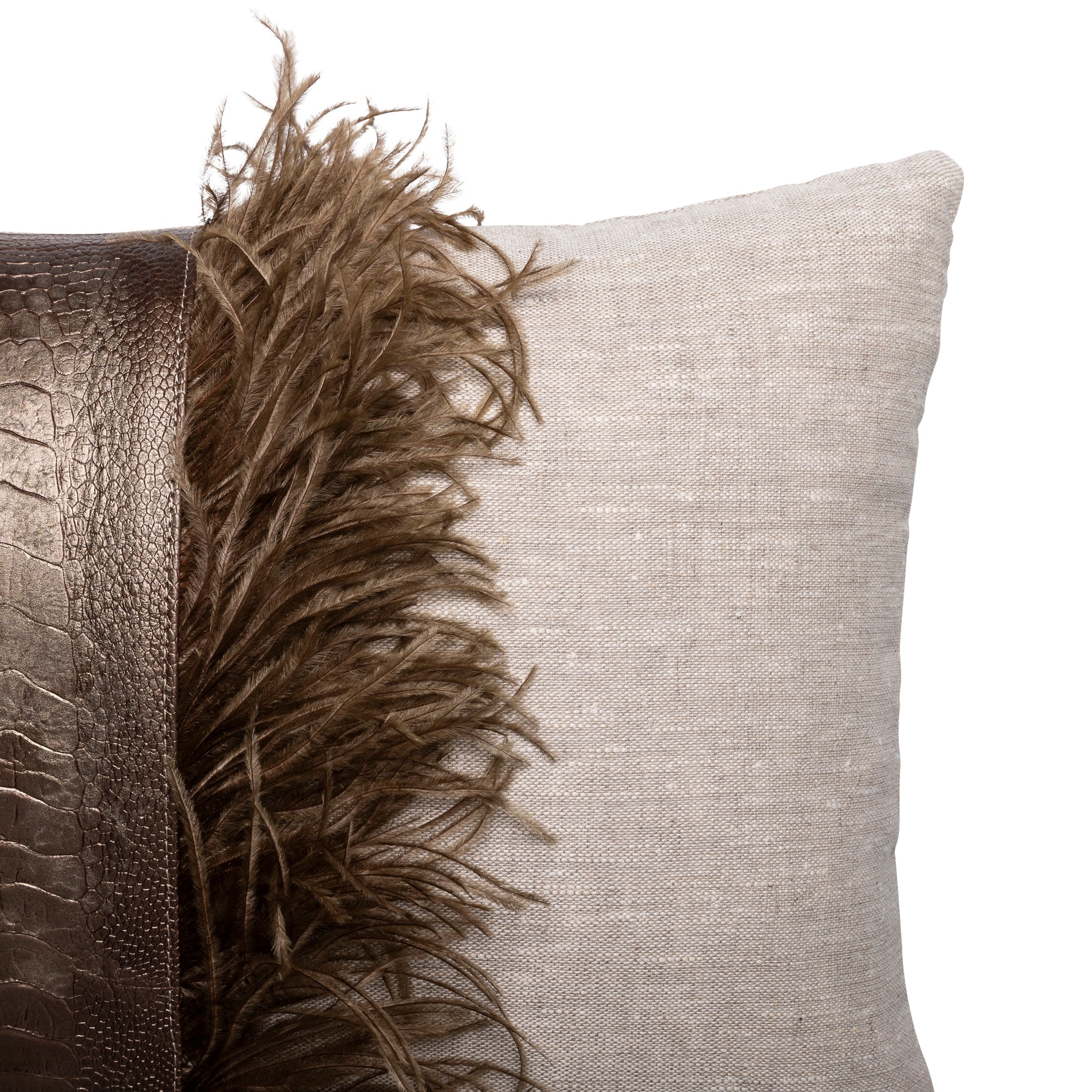 Ostrich Trim Pillow - Old Gold / Linen