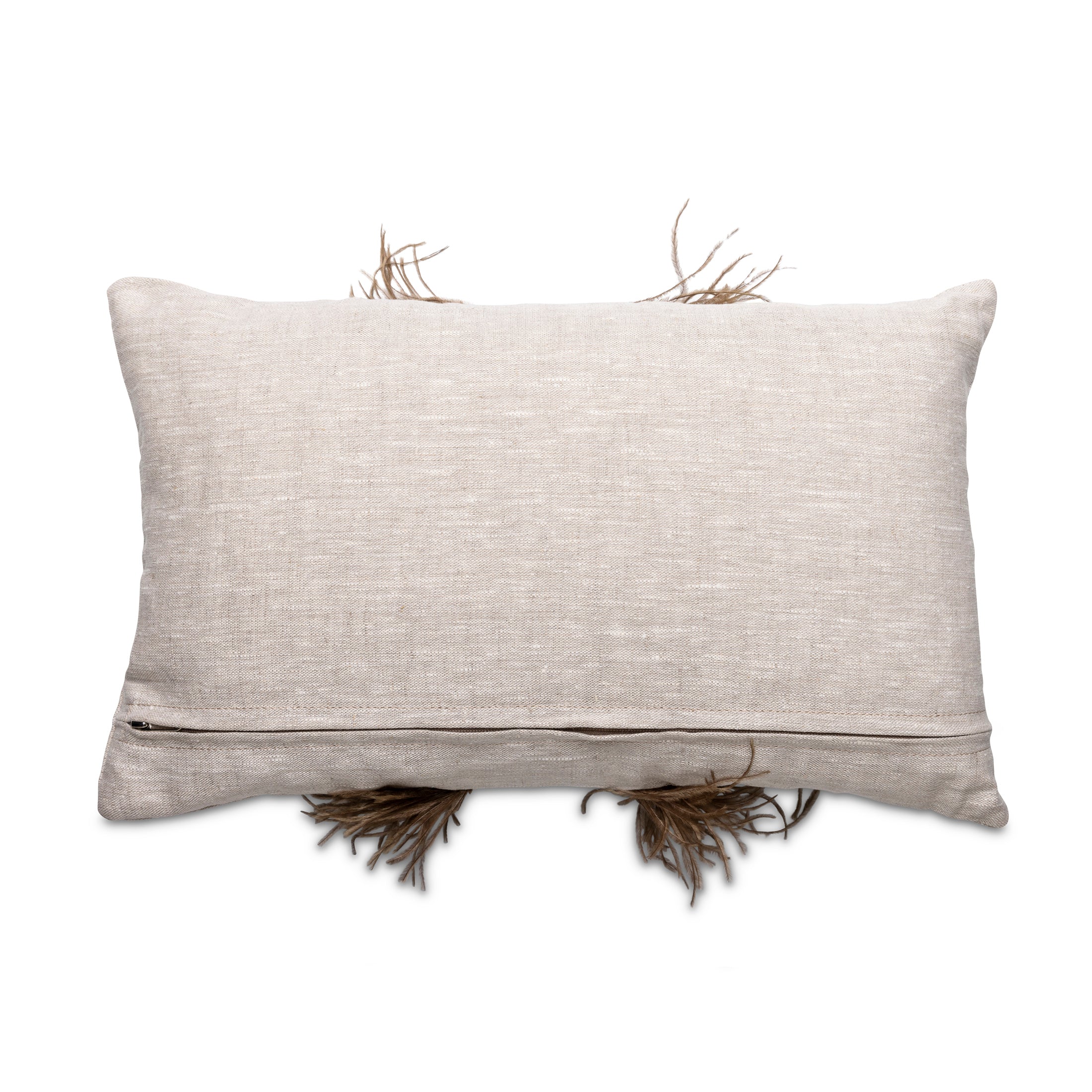 Ostrich Trim Pillow - Old Gold / Linen