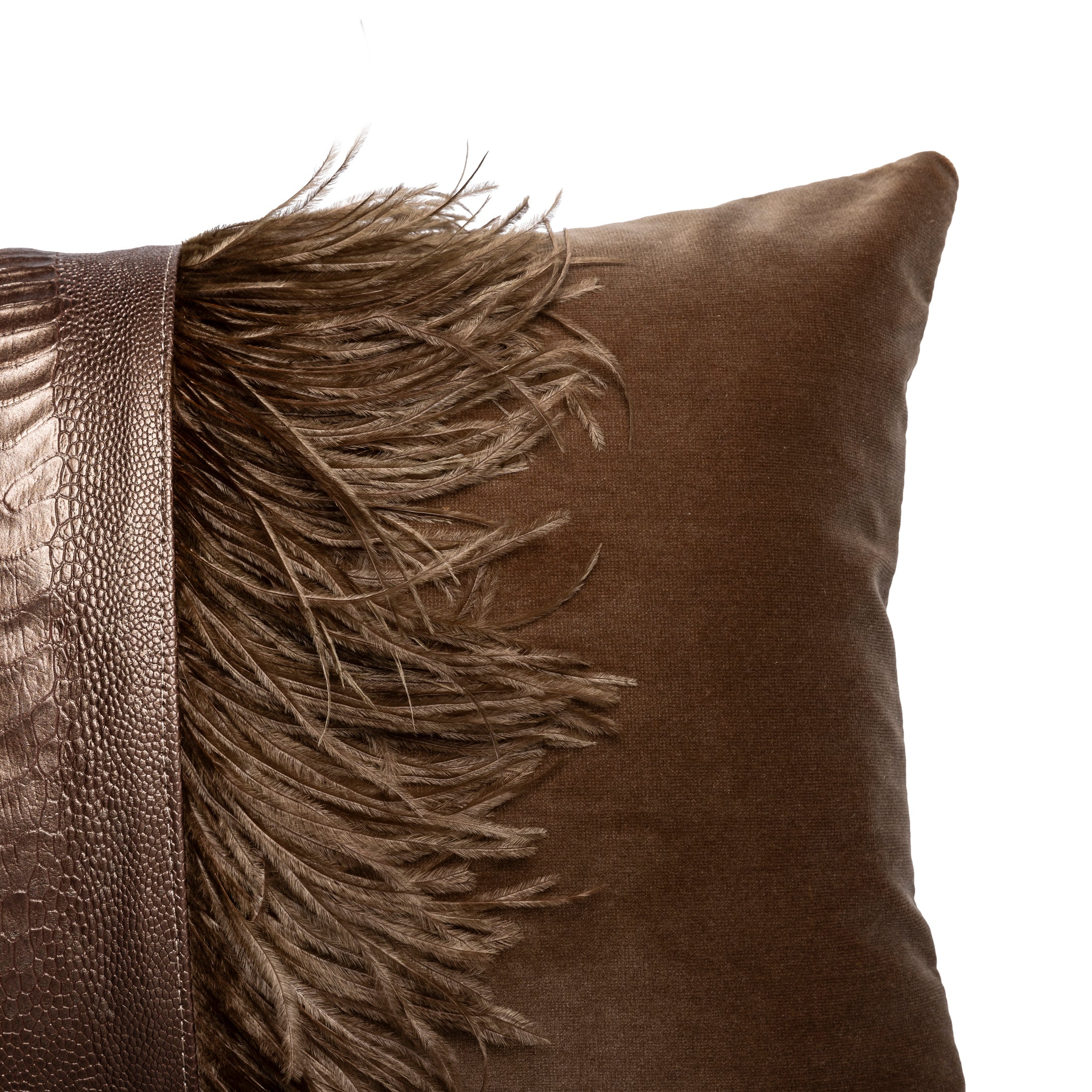 Ostrich Trim Pillow - Antique / Velvet