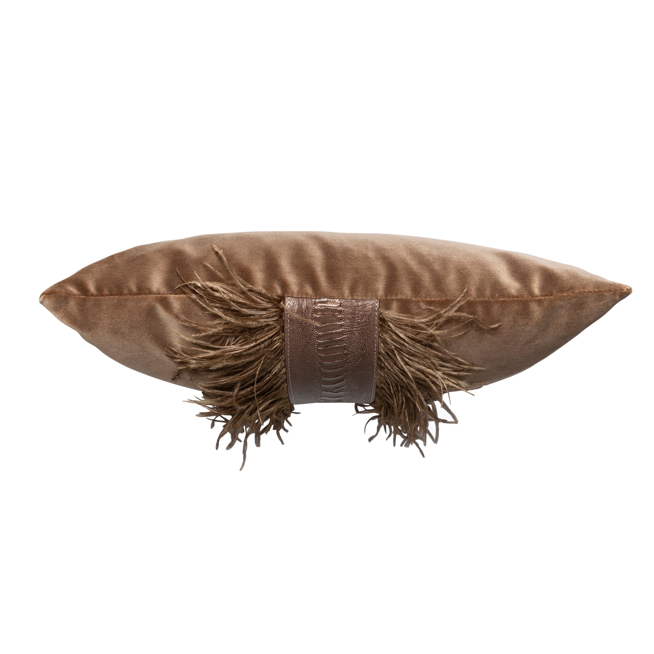 Ostrich Trim Pillow - Antique / Velvet
