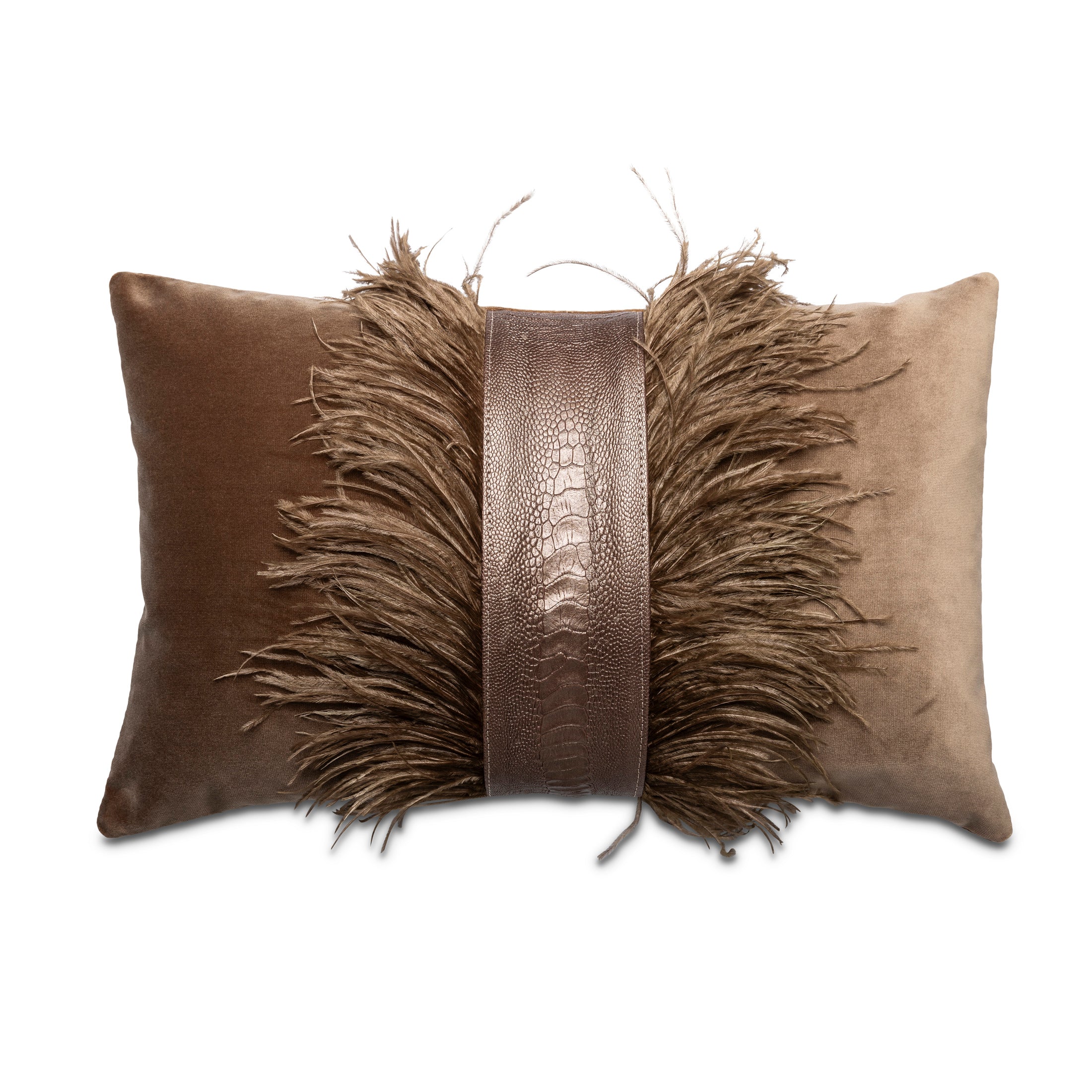 Ostrich Trim Pillow - Antique / Velvet