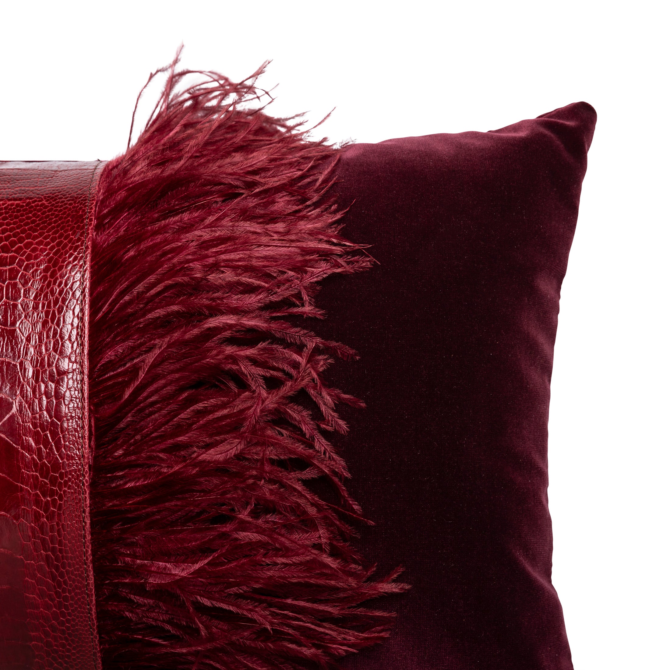 Ostrich Trim Pillow - Cabernet / Velvet