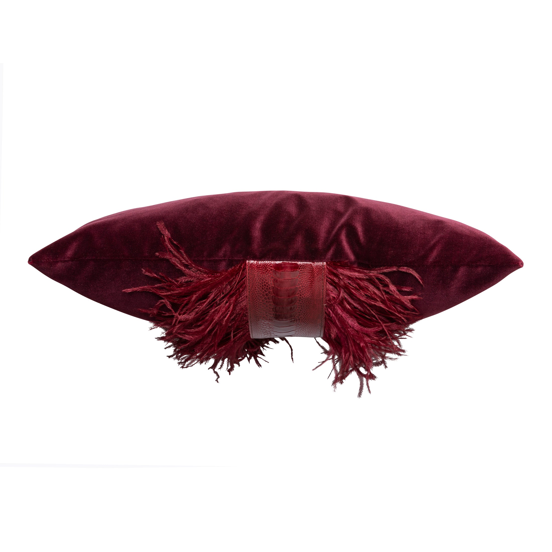 Ostrich Trim Pillow - Cabernet / Velvet