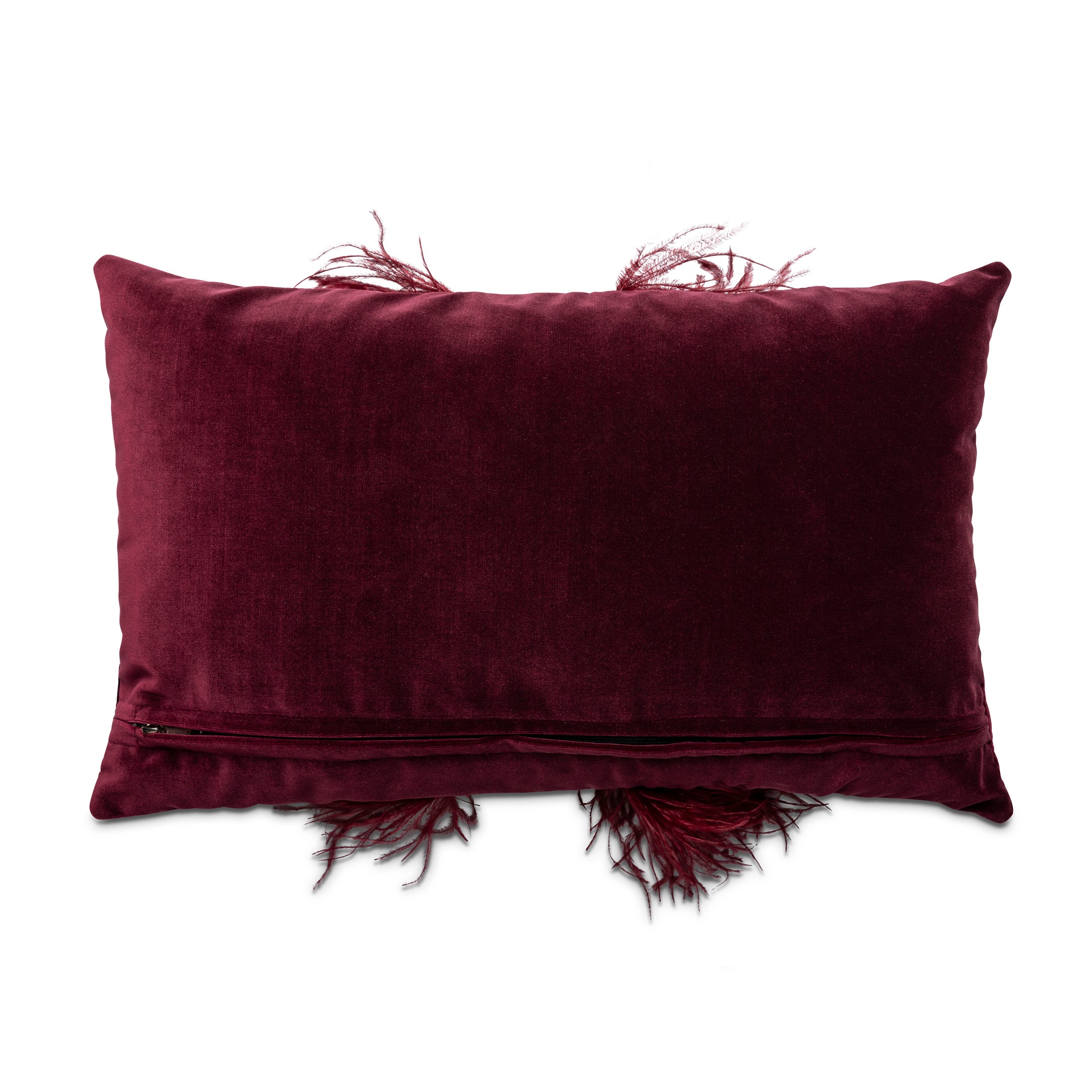 Ostrich Trim Pillow - Cabernet / Velvet