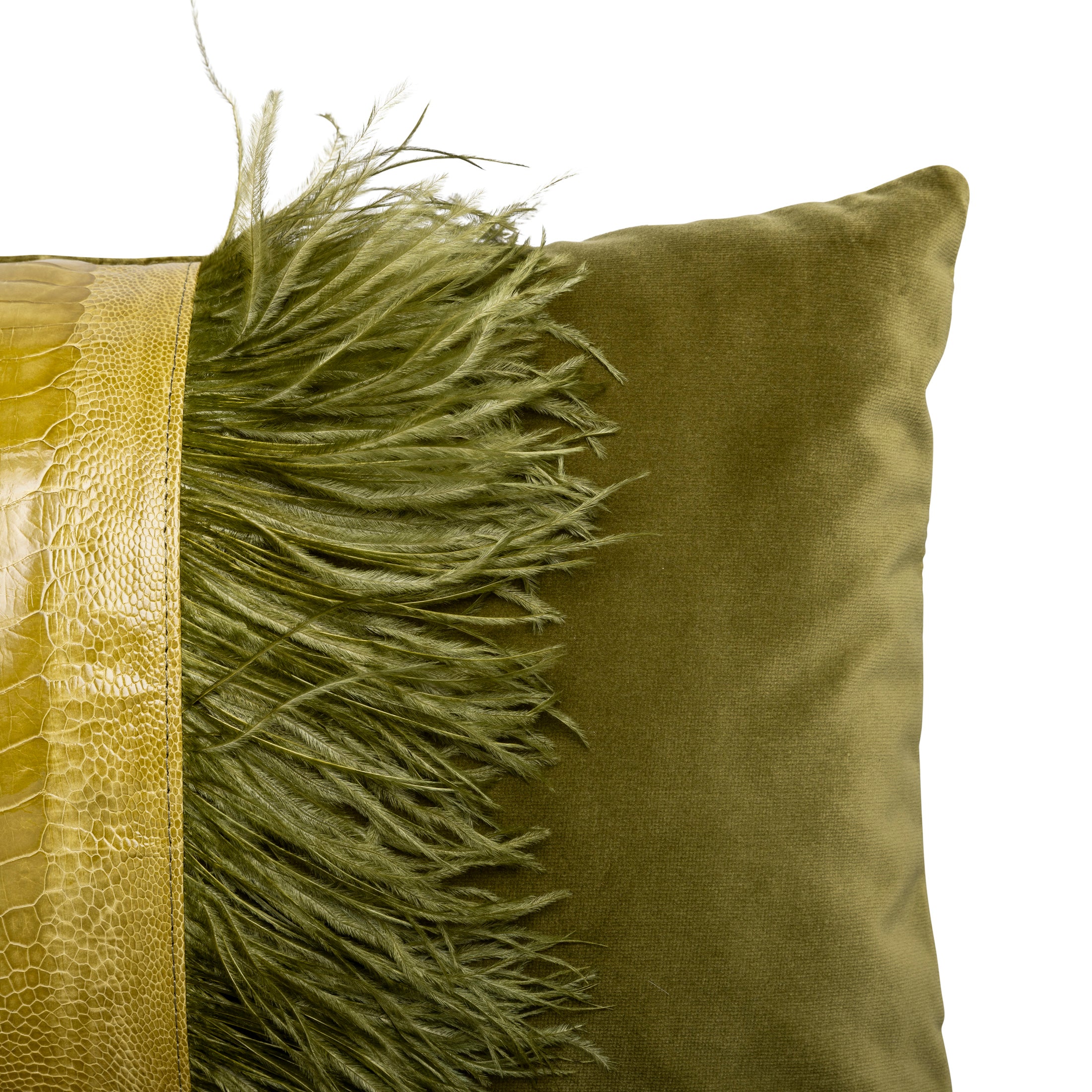 Ostrich Trim Pillow - Moss / Velvet