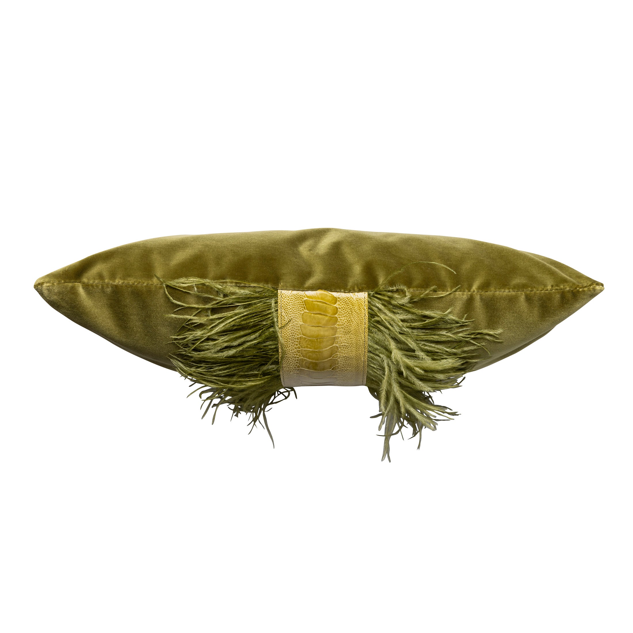 Ostrich Trim Pillow - Moss / Velvet
