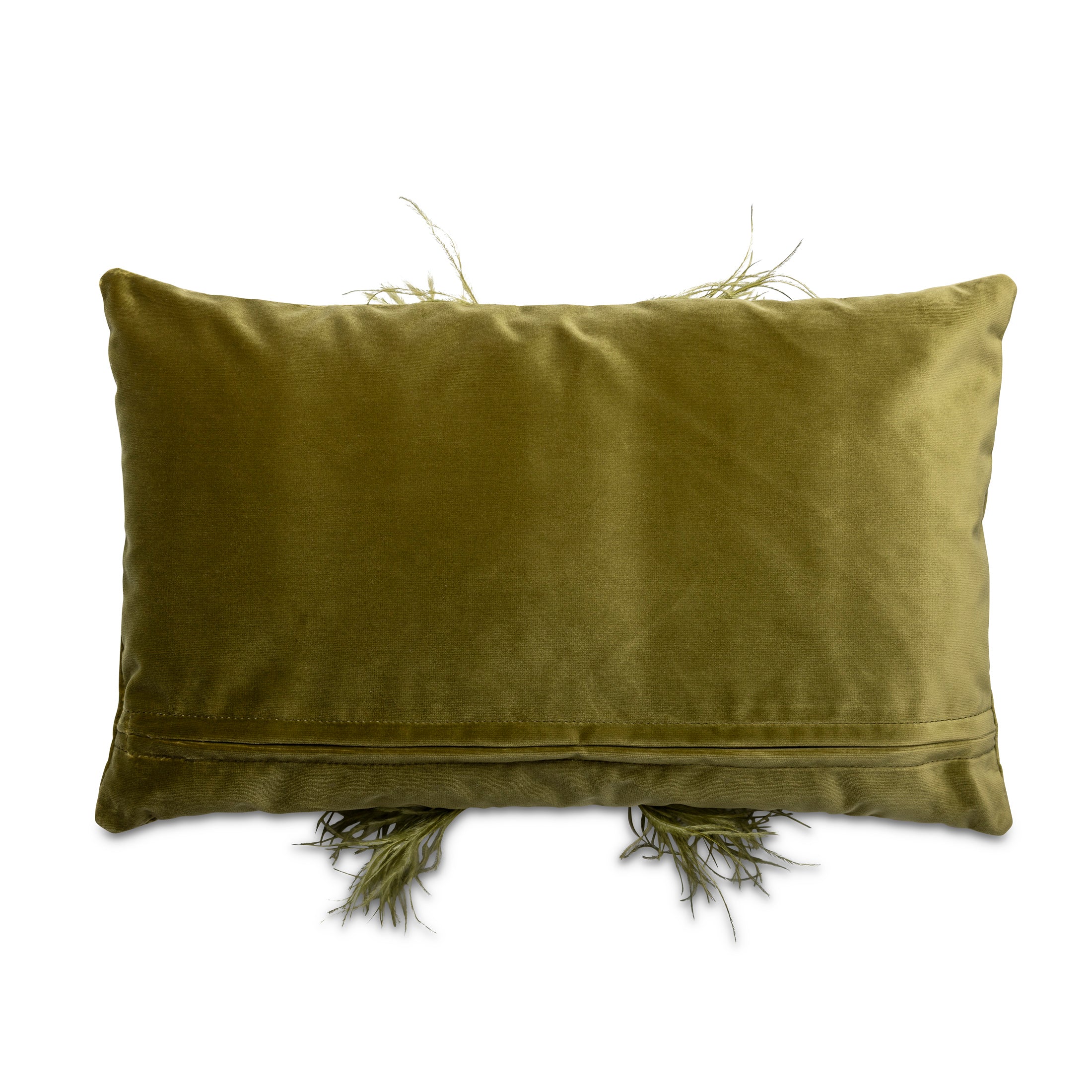 Ostrich Trim Pillow - Moss / Velvet