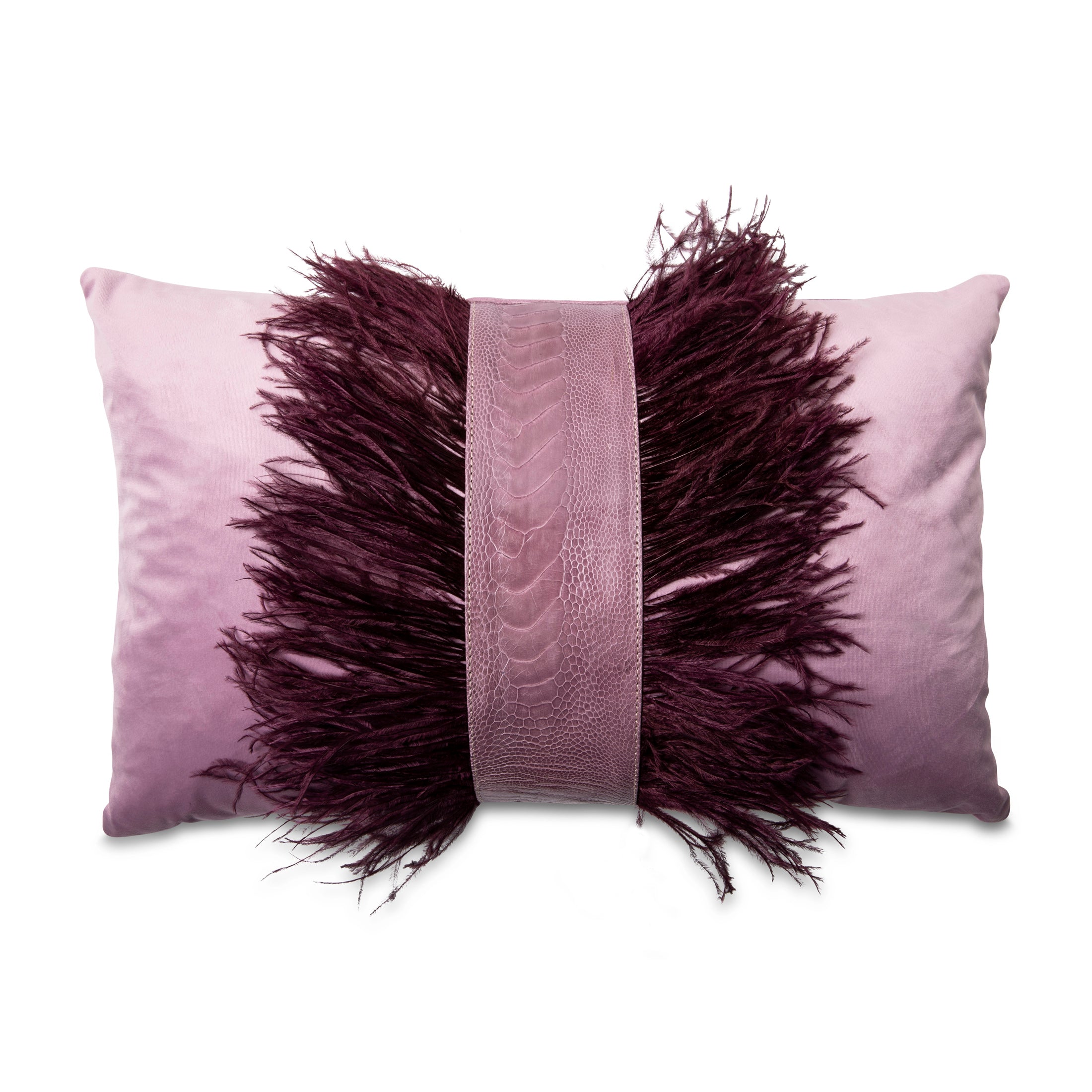 Ostrich Trim Pillow - Orchid / Velvet