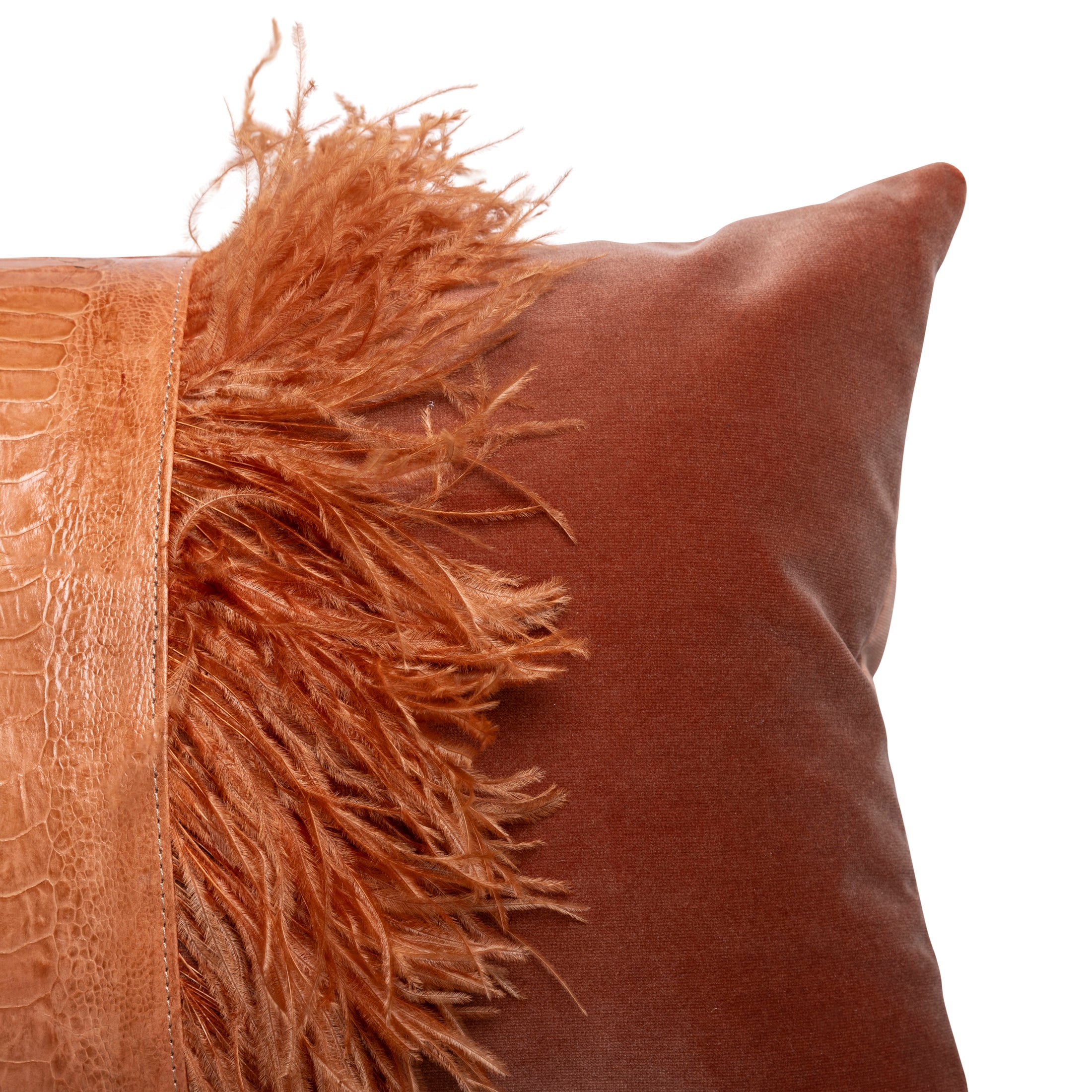 Ostrich Trim Pillow - Peach / Velvet