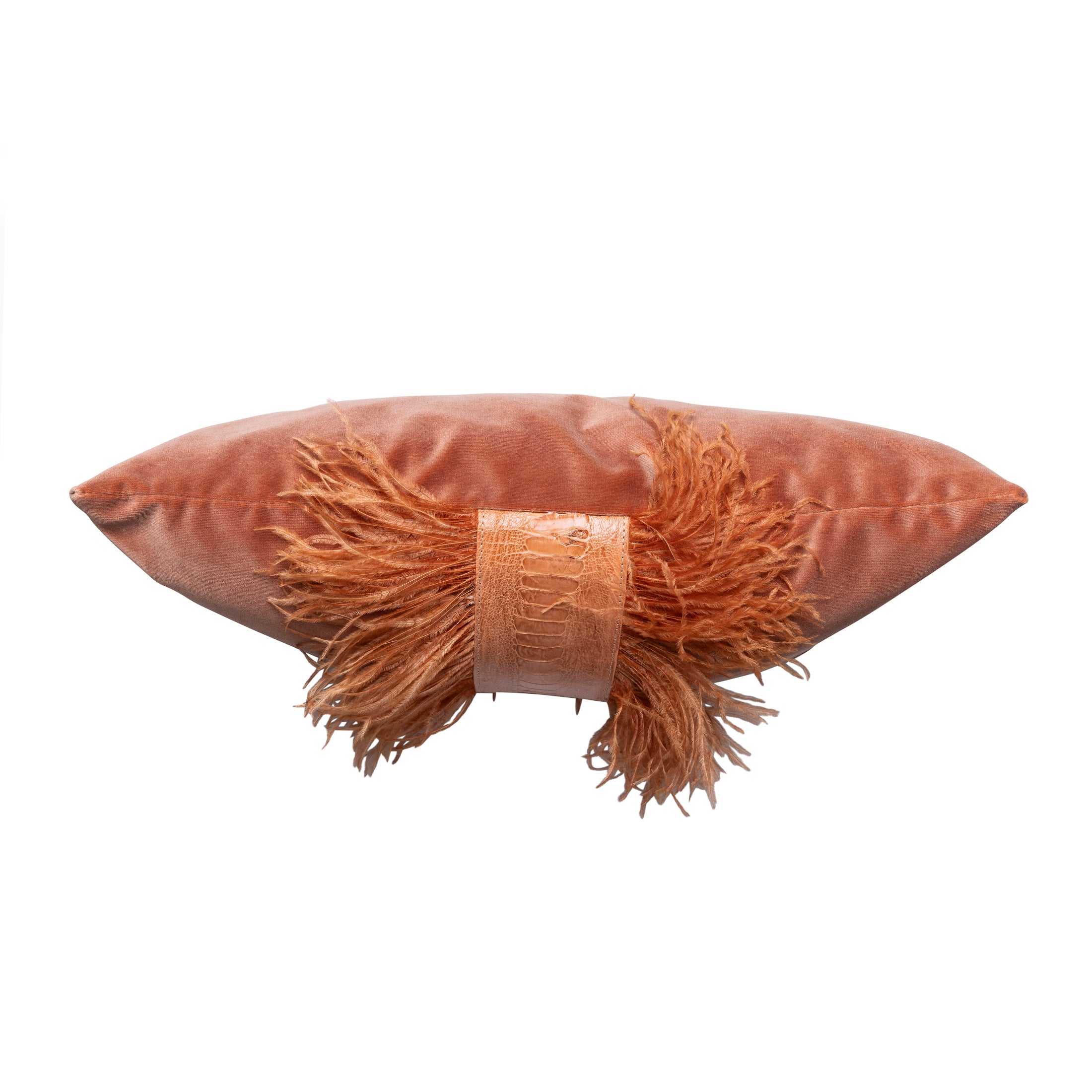 Ostrich Trim Pillow - Peach / Velvet