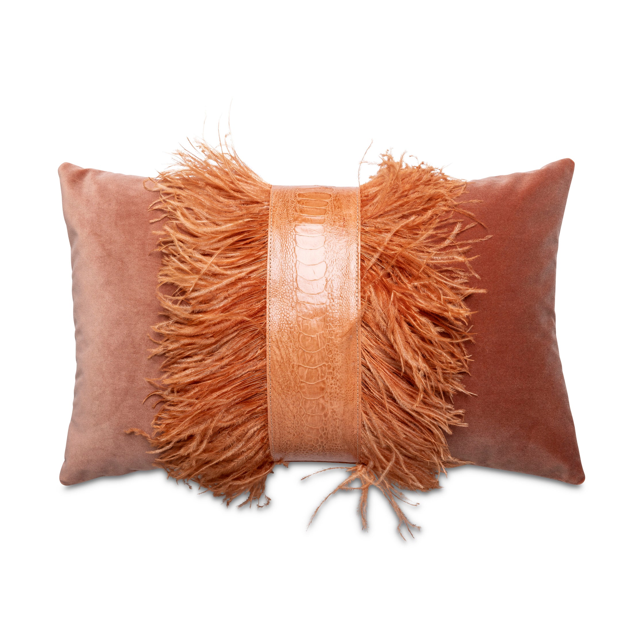 Ostrich Trim Pillow - Peach / Velvet