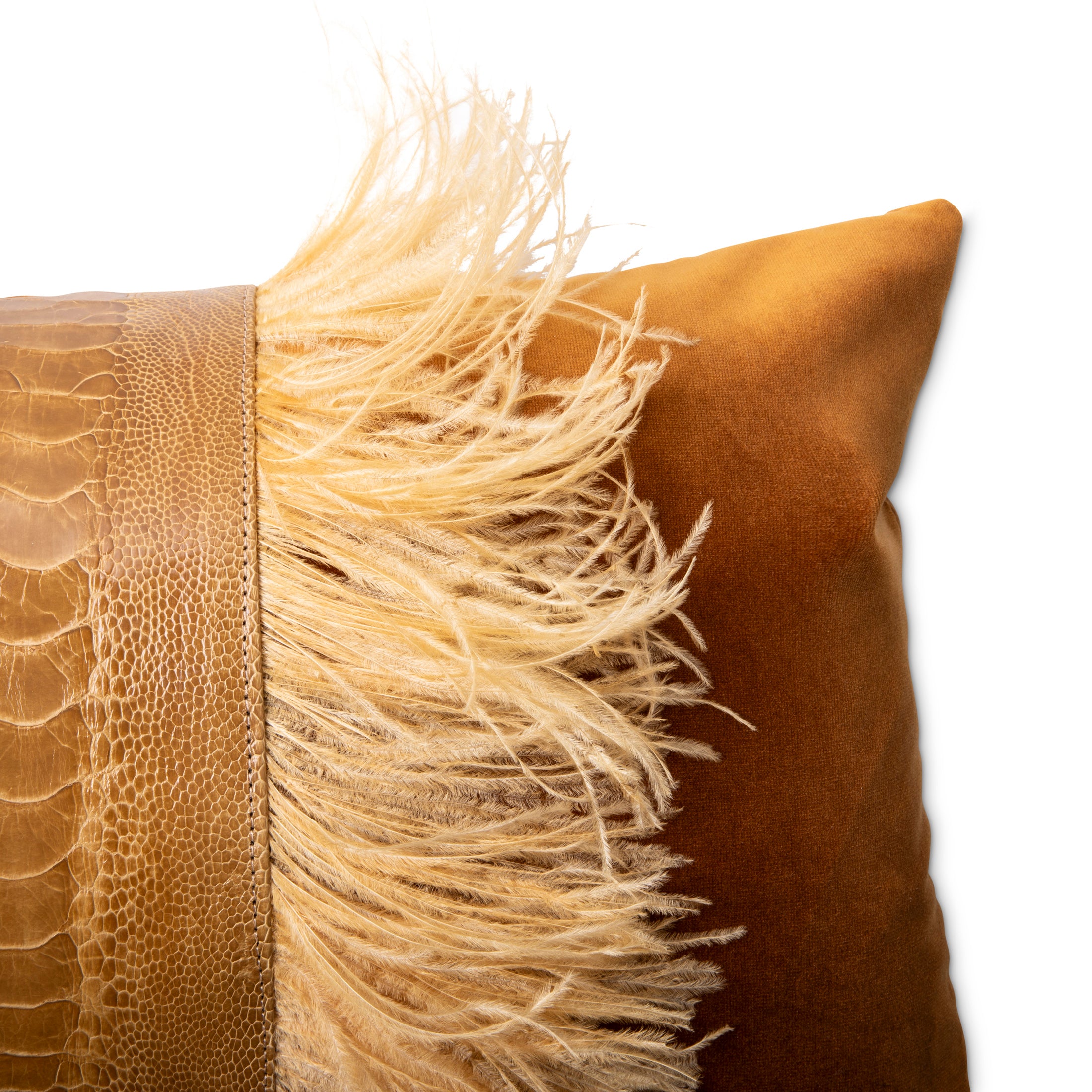 Ostrich Trim Pillow - Spiced Pumpkin / Velvet