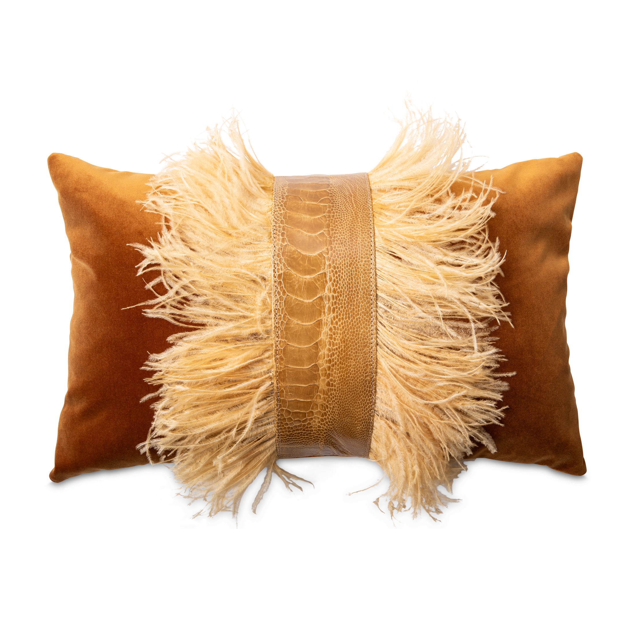 Ostrich Trim Pillow - Spiced Pumpkin / Velvet