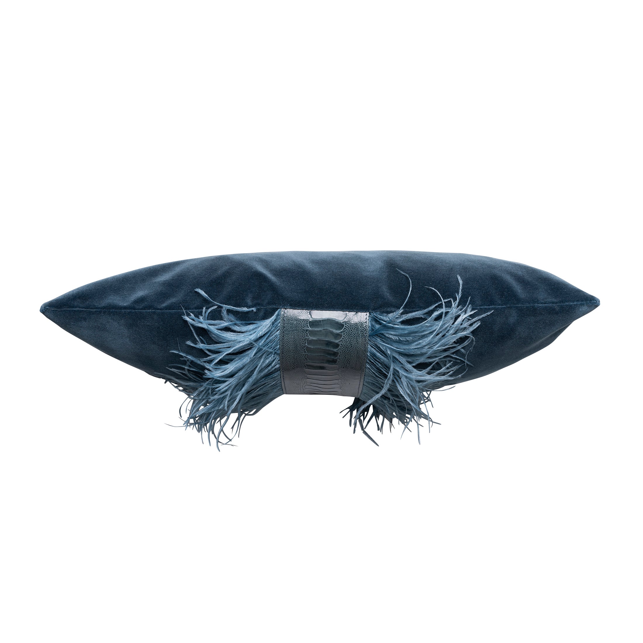 Ostrich Trim Pillow - Teal / Velvet