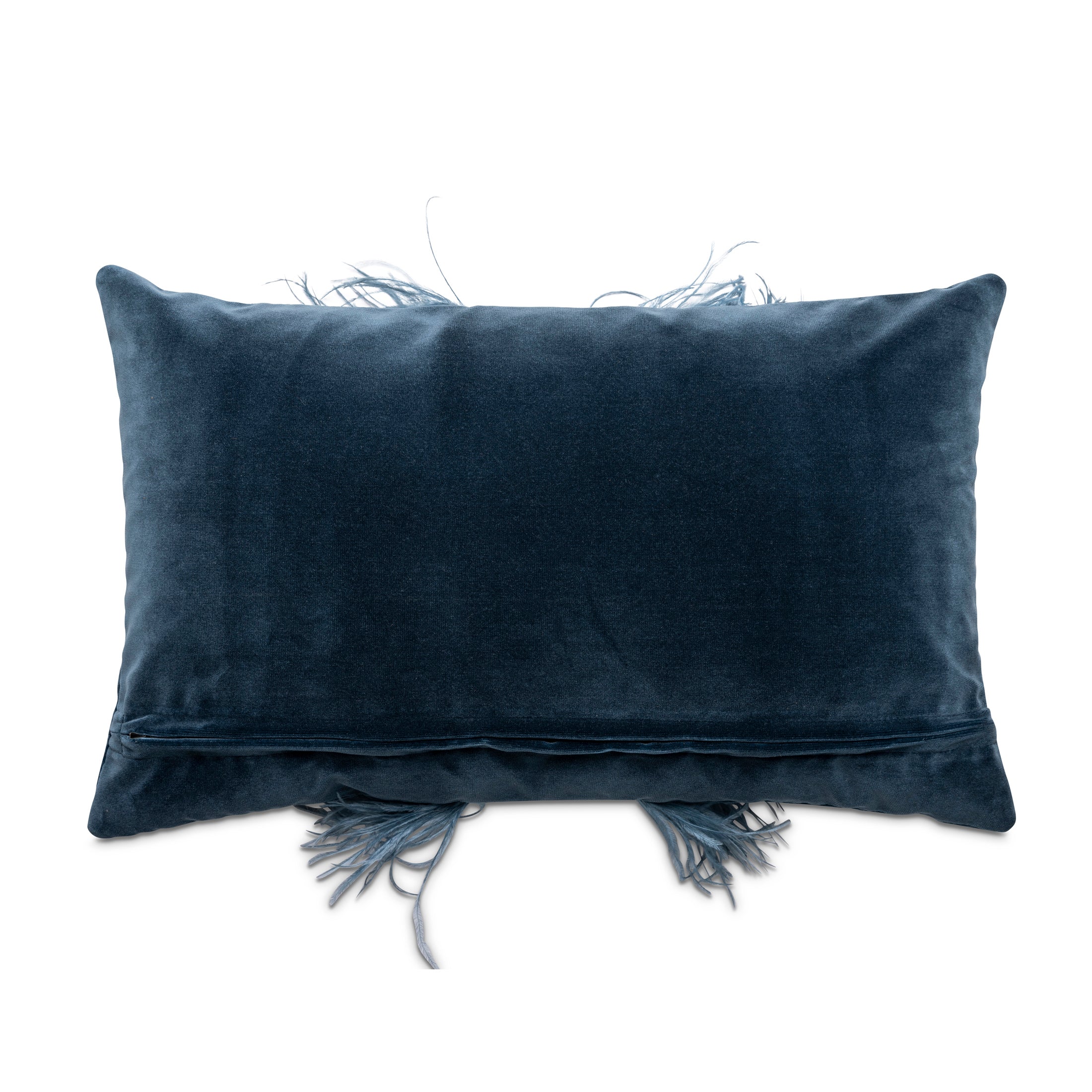 Ostrich Trim Pillow - Teal / Velvet