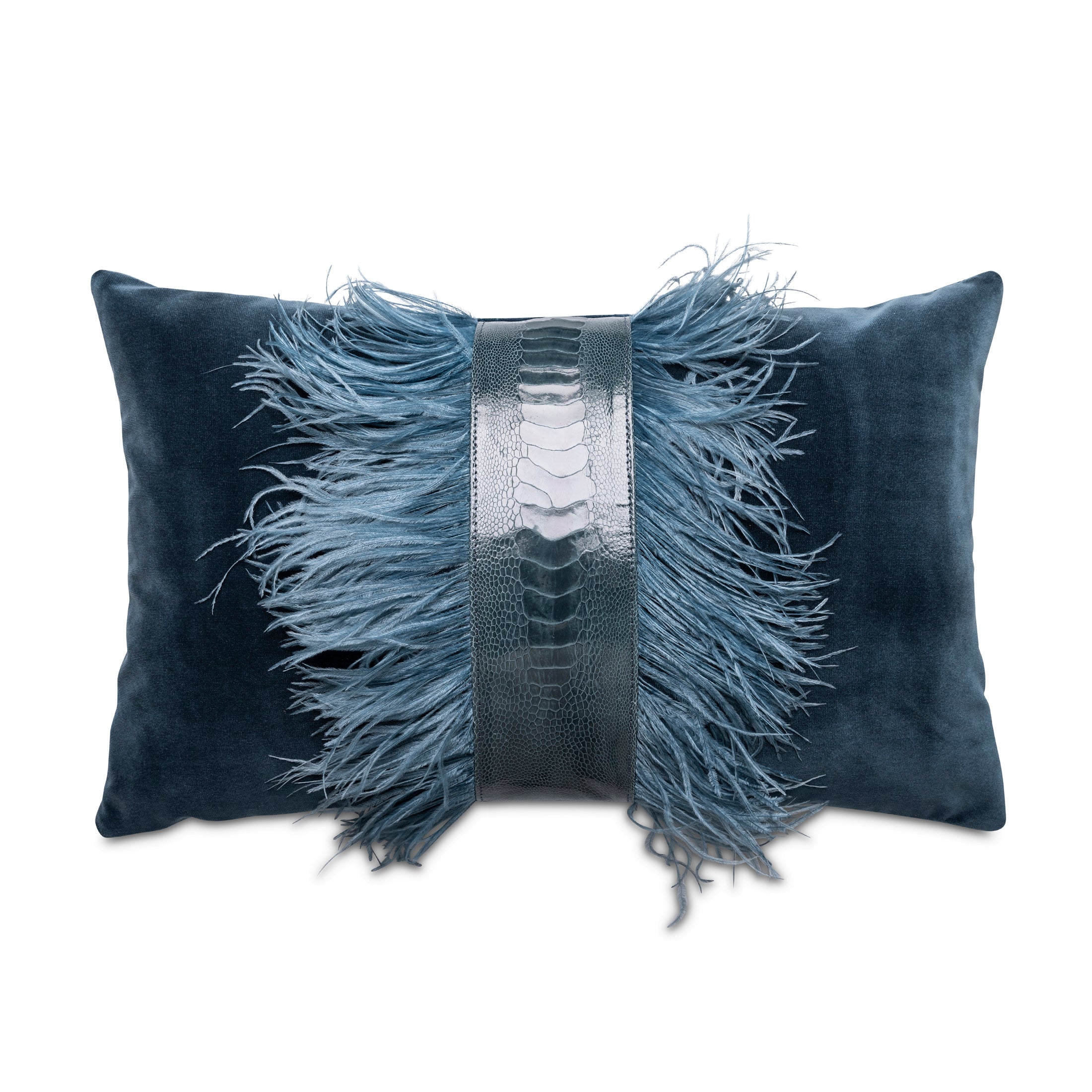Ostrich Trim Pillow - Teal / Velvet