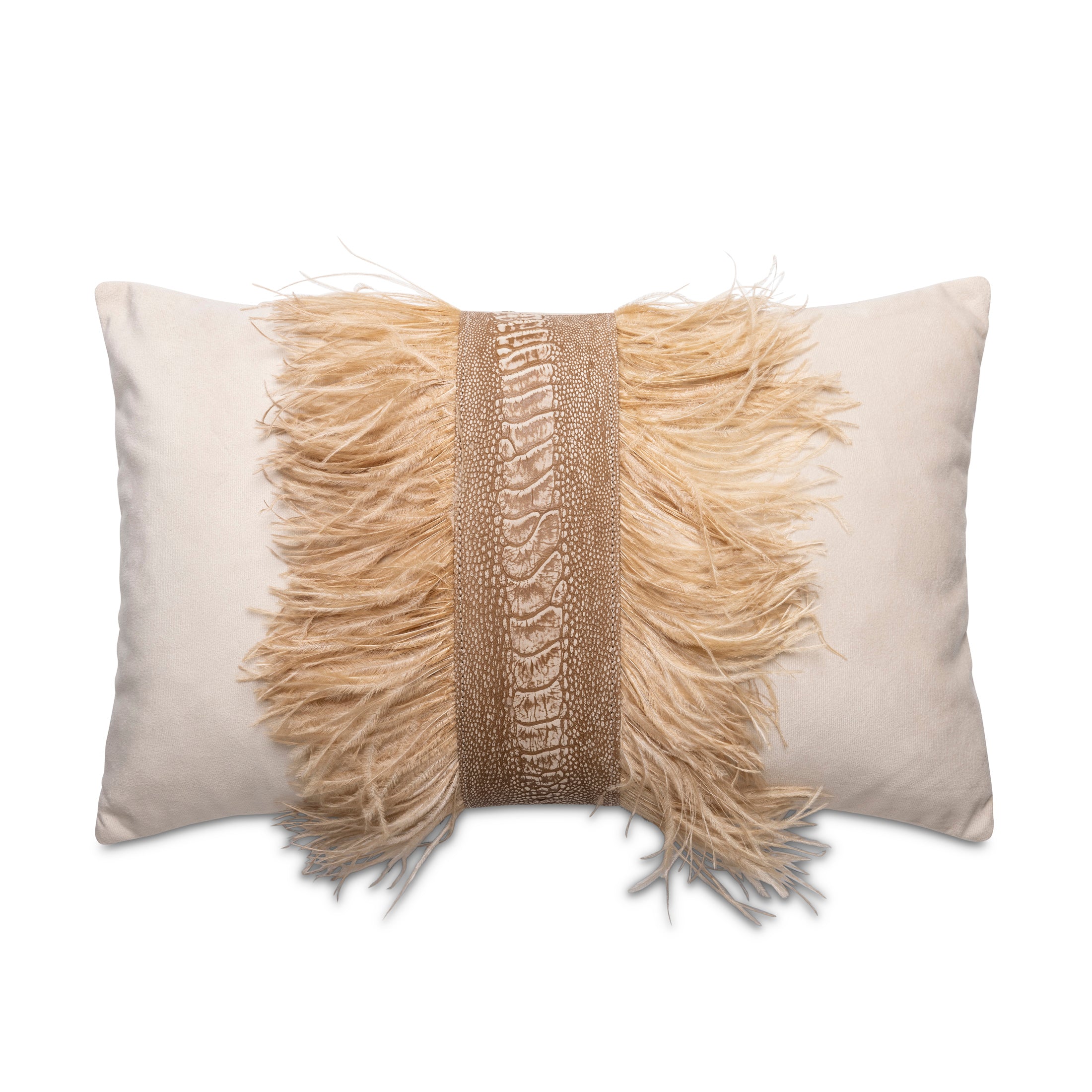 Ostrich Trim Pillow - Wheat / Velvet