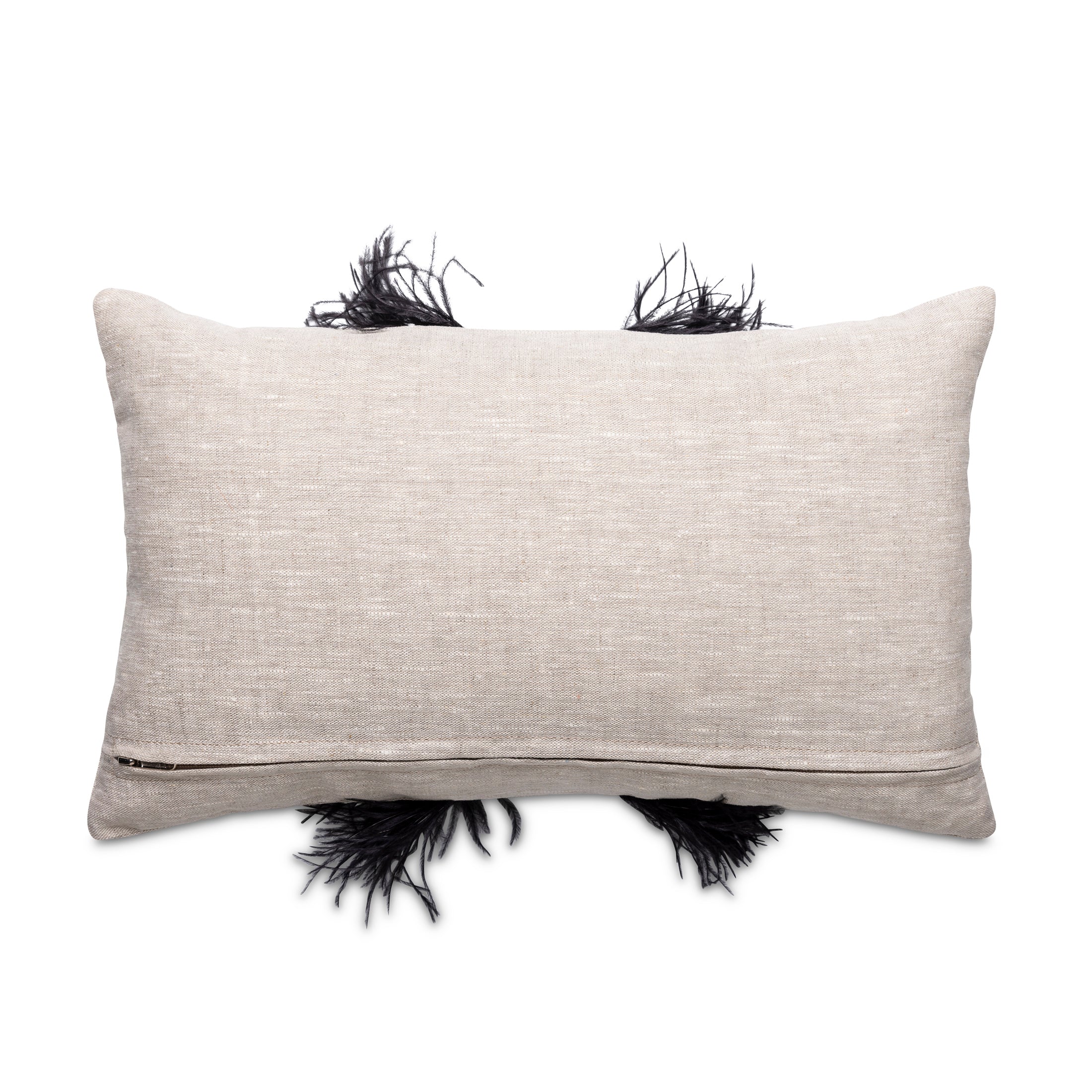 Ostrich Trim Pillow - Black / Linen