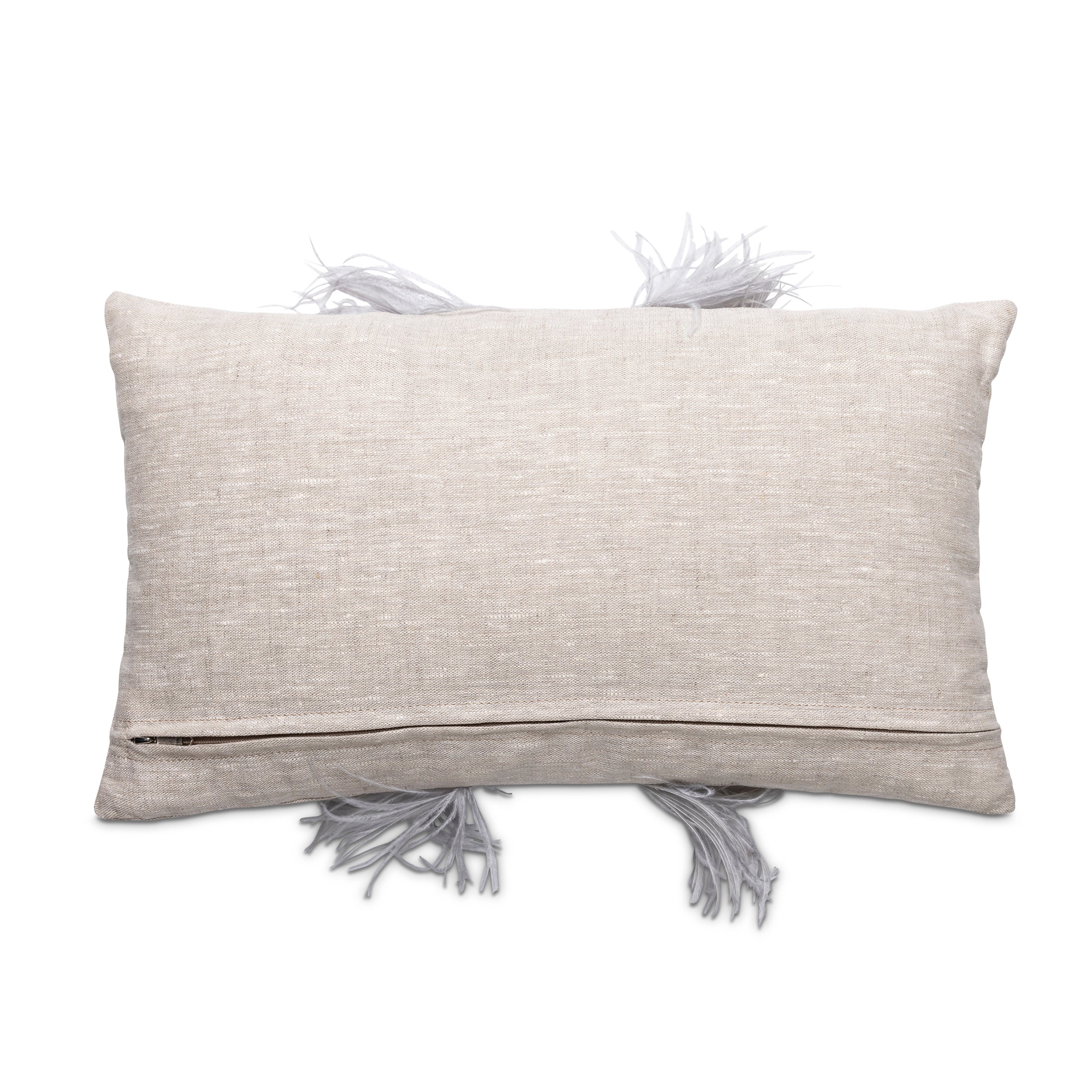 Ostrich Trim Pillow - Grey / Linen