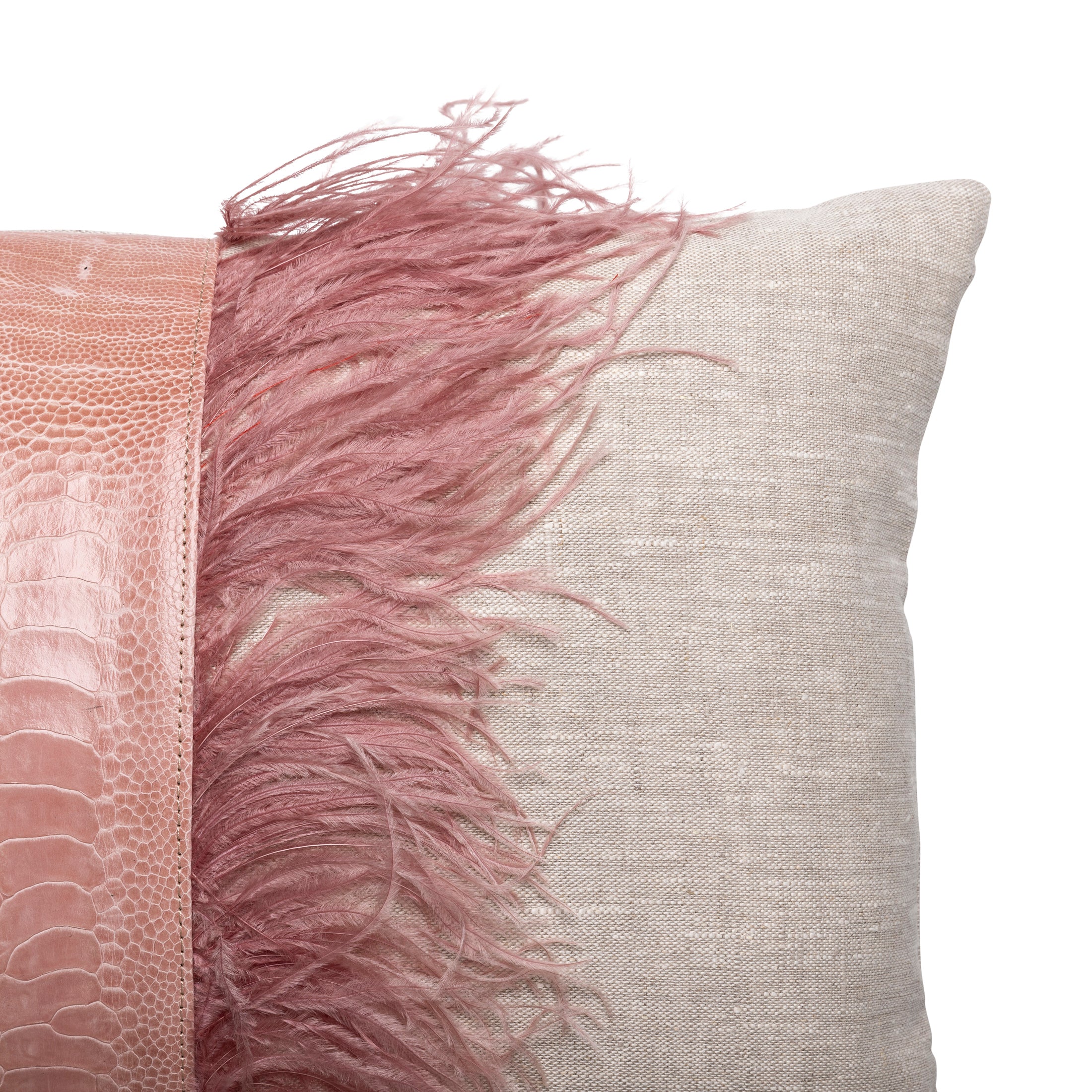 Ostrich Trim Pillow - Blush / Linen