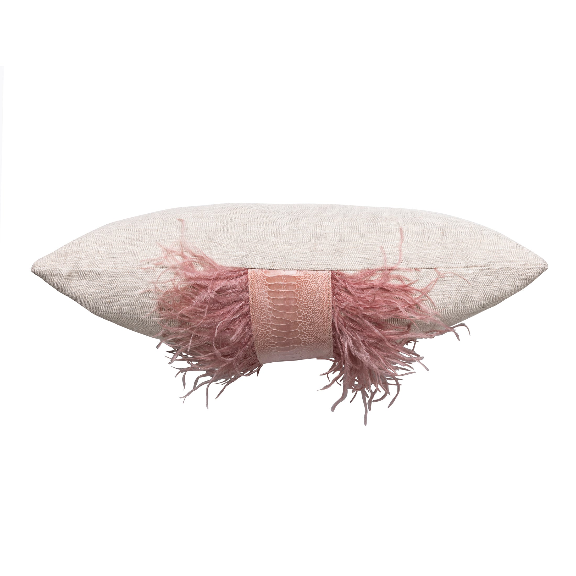 Ostrich Trim Pillow - Blush / Linen